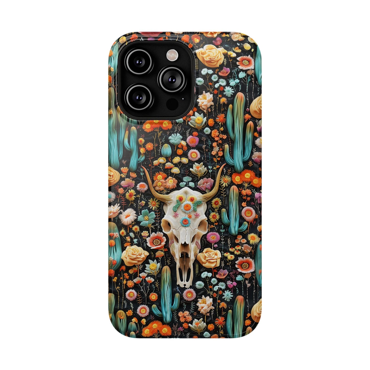 Embroidery look Cute Skulls and Cactus | Vintage Western | Impact Resistant Phone Case