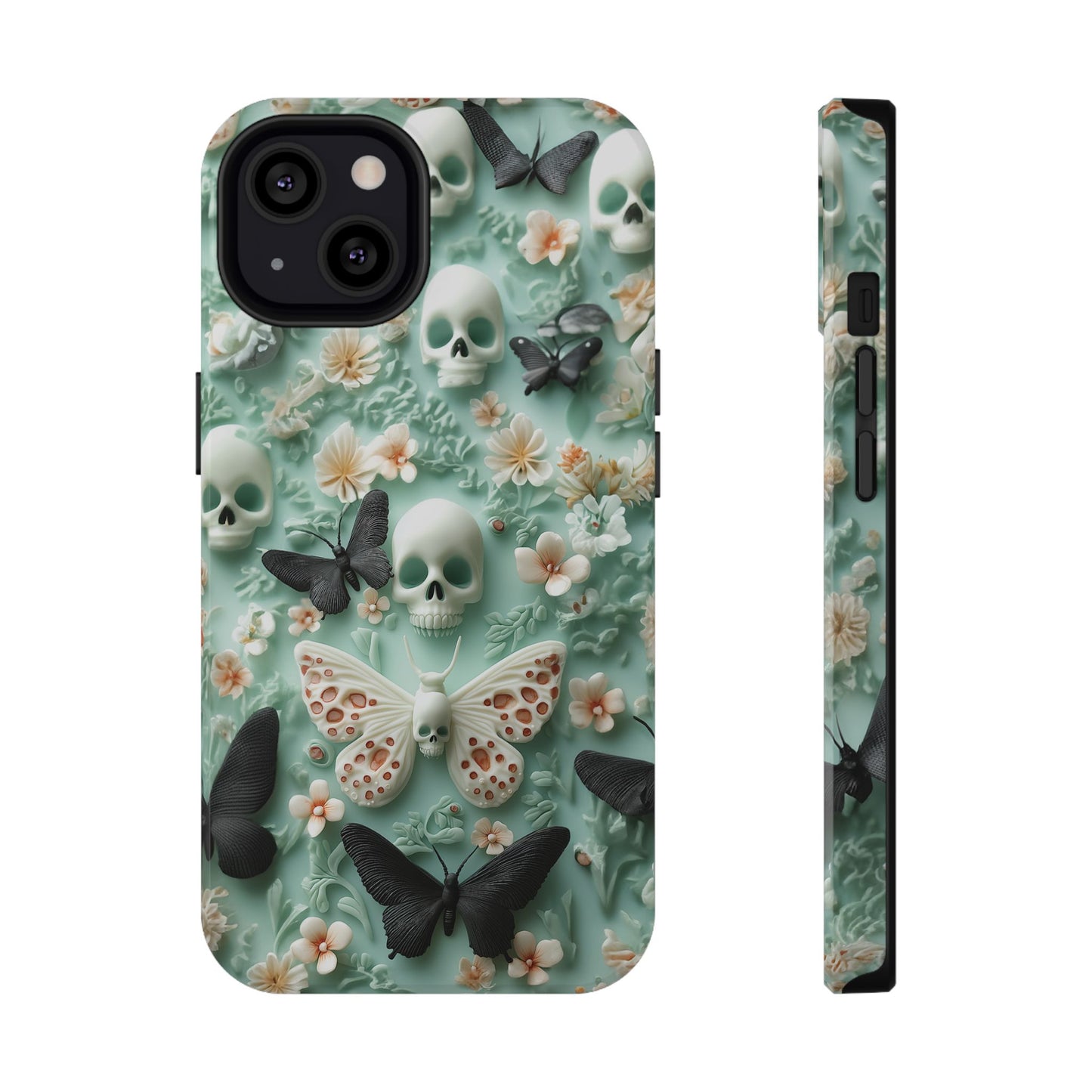 Embroidery look cute Black Butterflies Skulls | Pastel Goth | Impact Resistant Phone Case