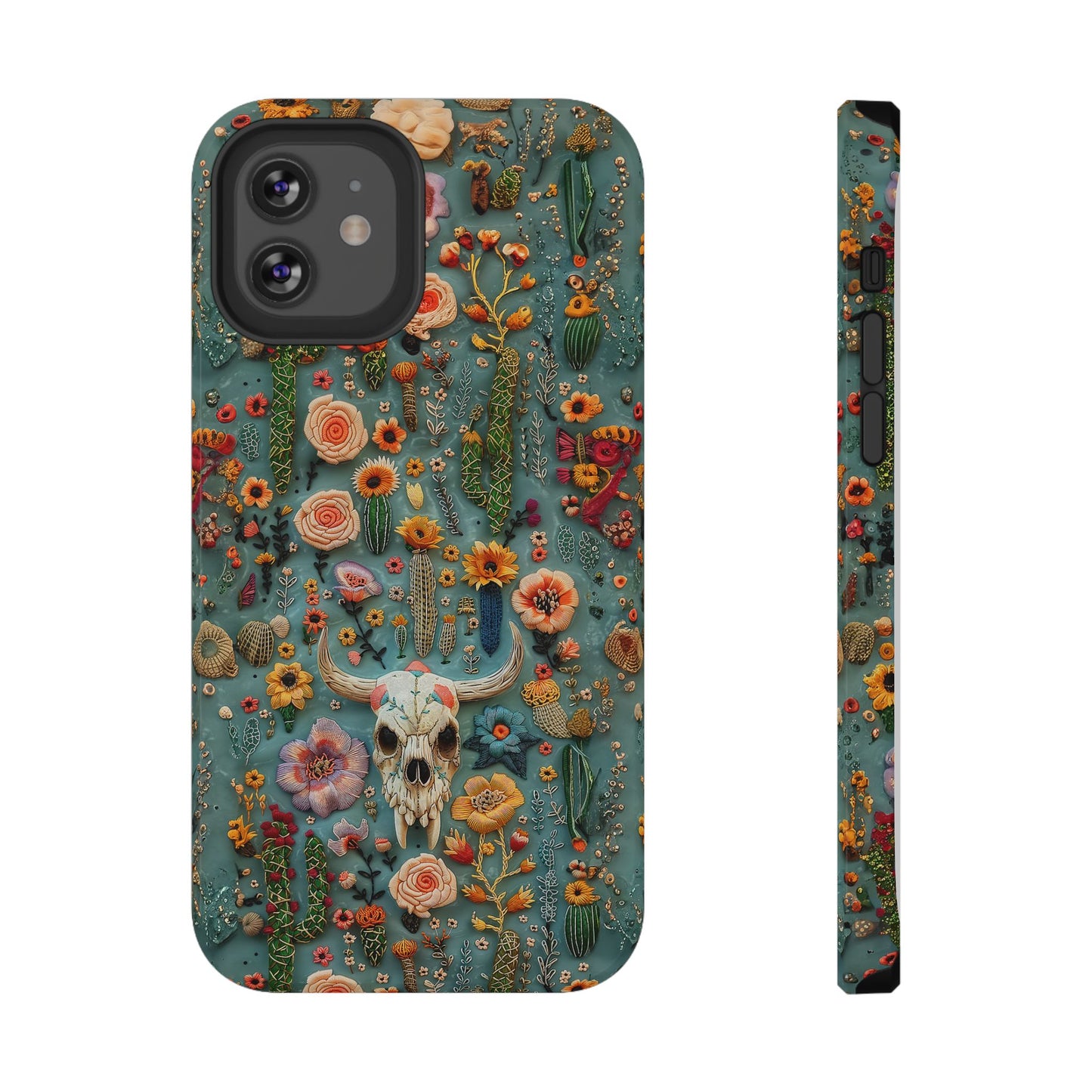 Embroidery look Cute Skulls and Cactus | Vintage Western | Impact Resistant Phone Case