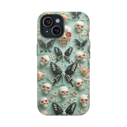 Embroidery look cute Black Butterflies Skulls | Creepy Coquette | Impact Resistant Phone Case