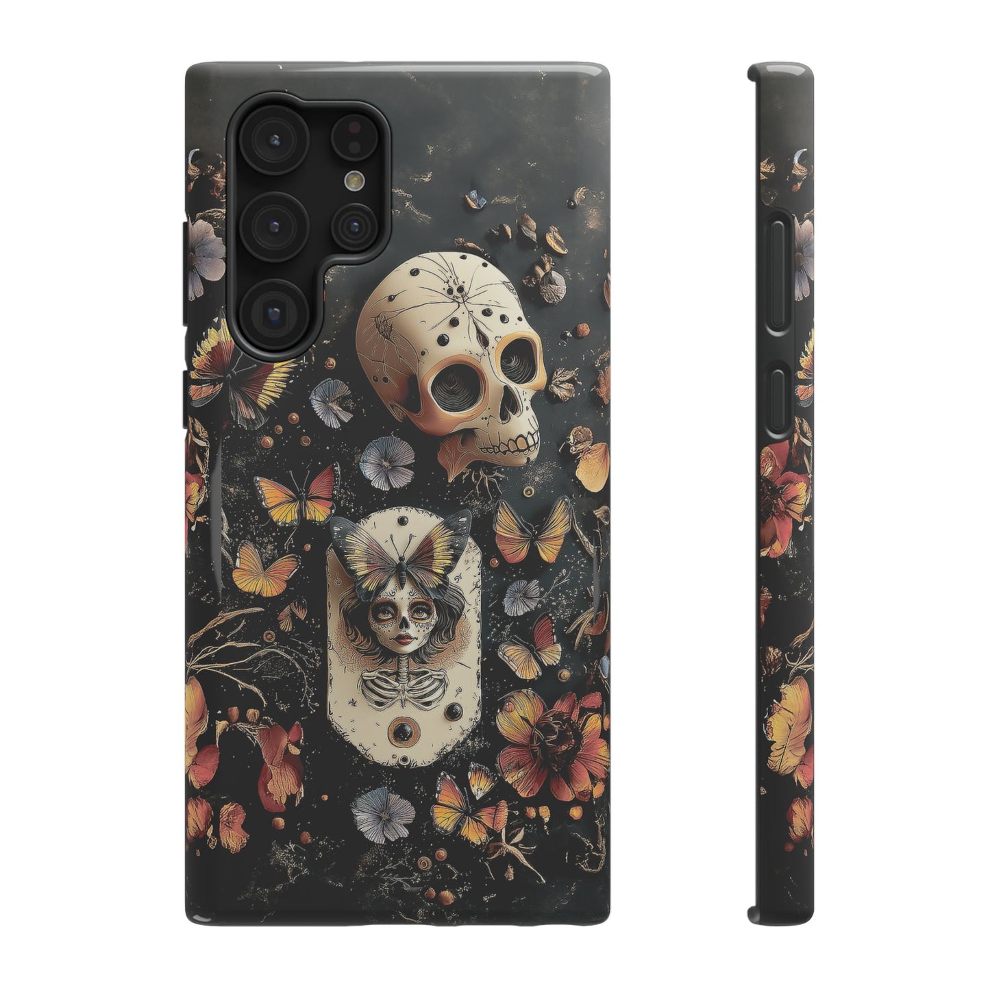 Embroidery look Creepy Doll and Butterflies | Impact Resistant Phone Case