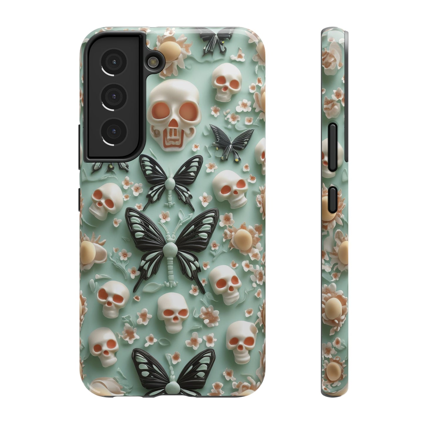 Embroidery look cute Black Butterflies Skulls | Creepy Coquette | Impact Resistant Phone Case