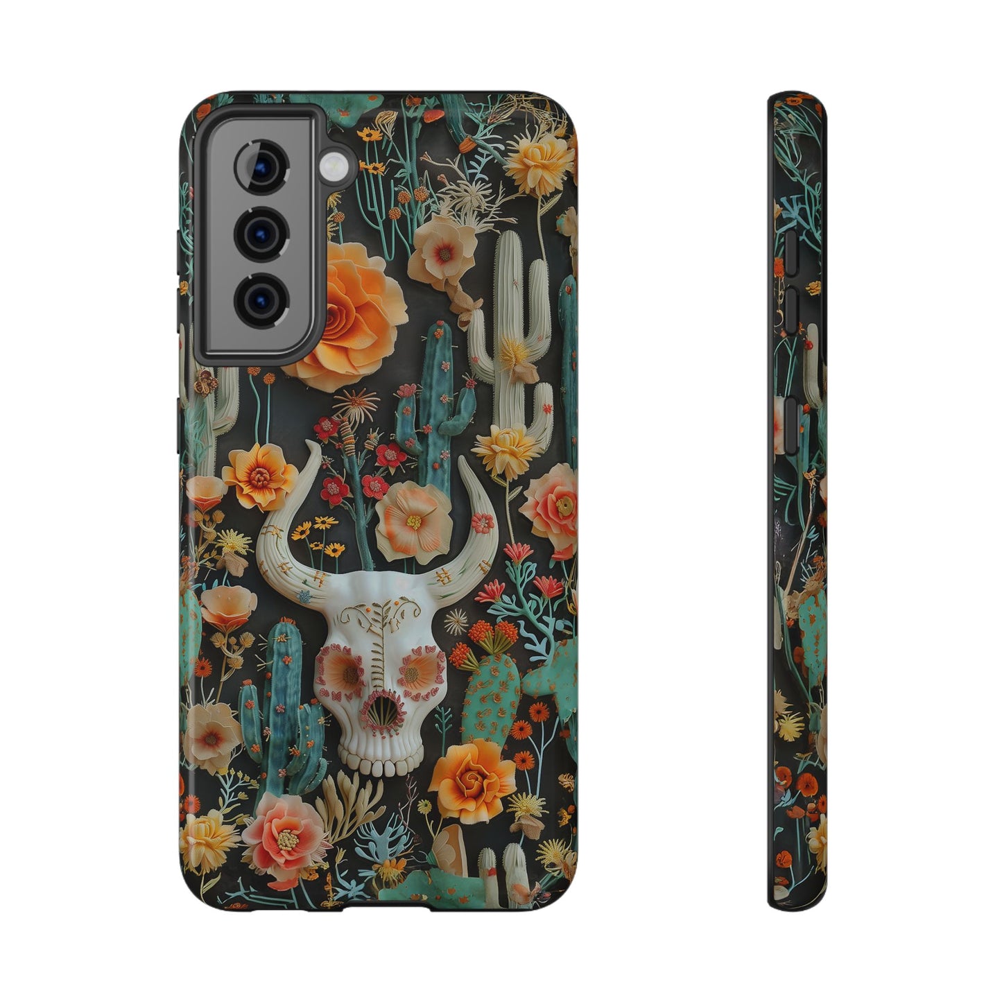 Embroidery look Cute Skulls and Cactus | Vintage Western | Impact Resistant Phone Case