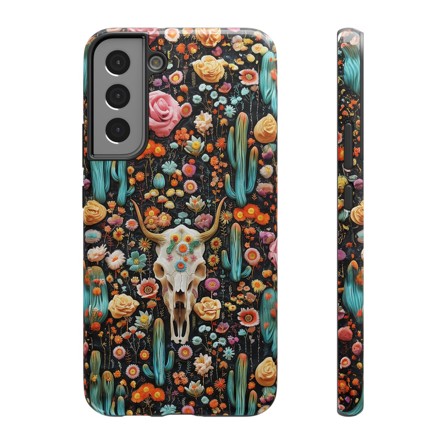 Embroidery look Cute Skulls and Cactus | Vintage Western | Impact Resistant Phone Case