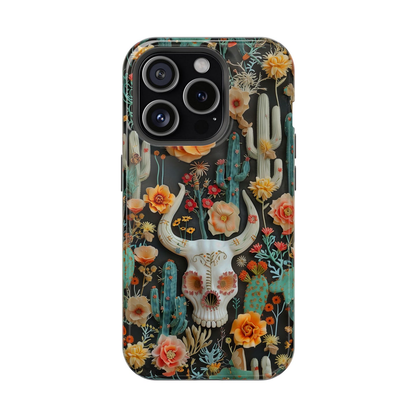 Embroidery look Cute Skulls and Cactus | Vintage Western | Impact Resistant Phone Case