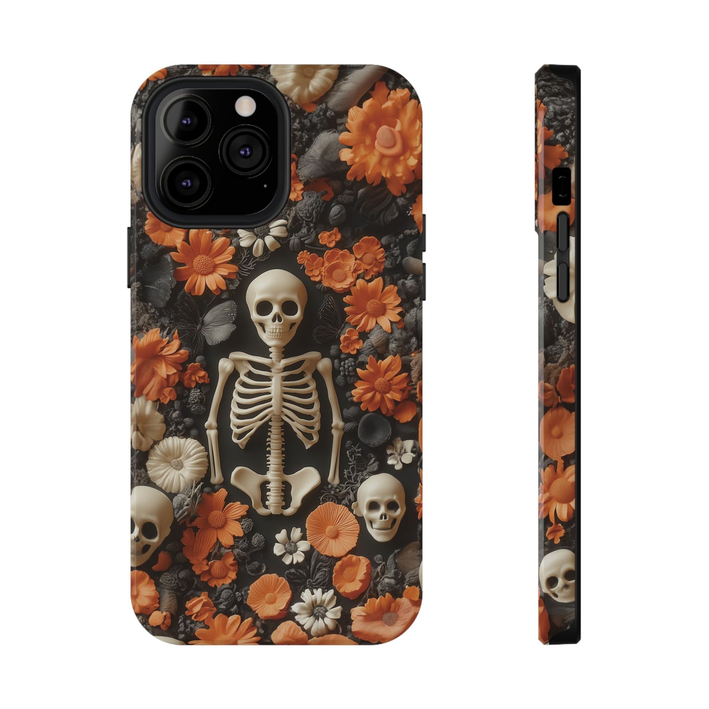 Cute Fall Skeleton and Flowers | Halloween 3D Embroidered Look | Impact Resistant Phone Case