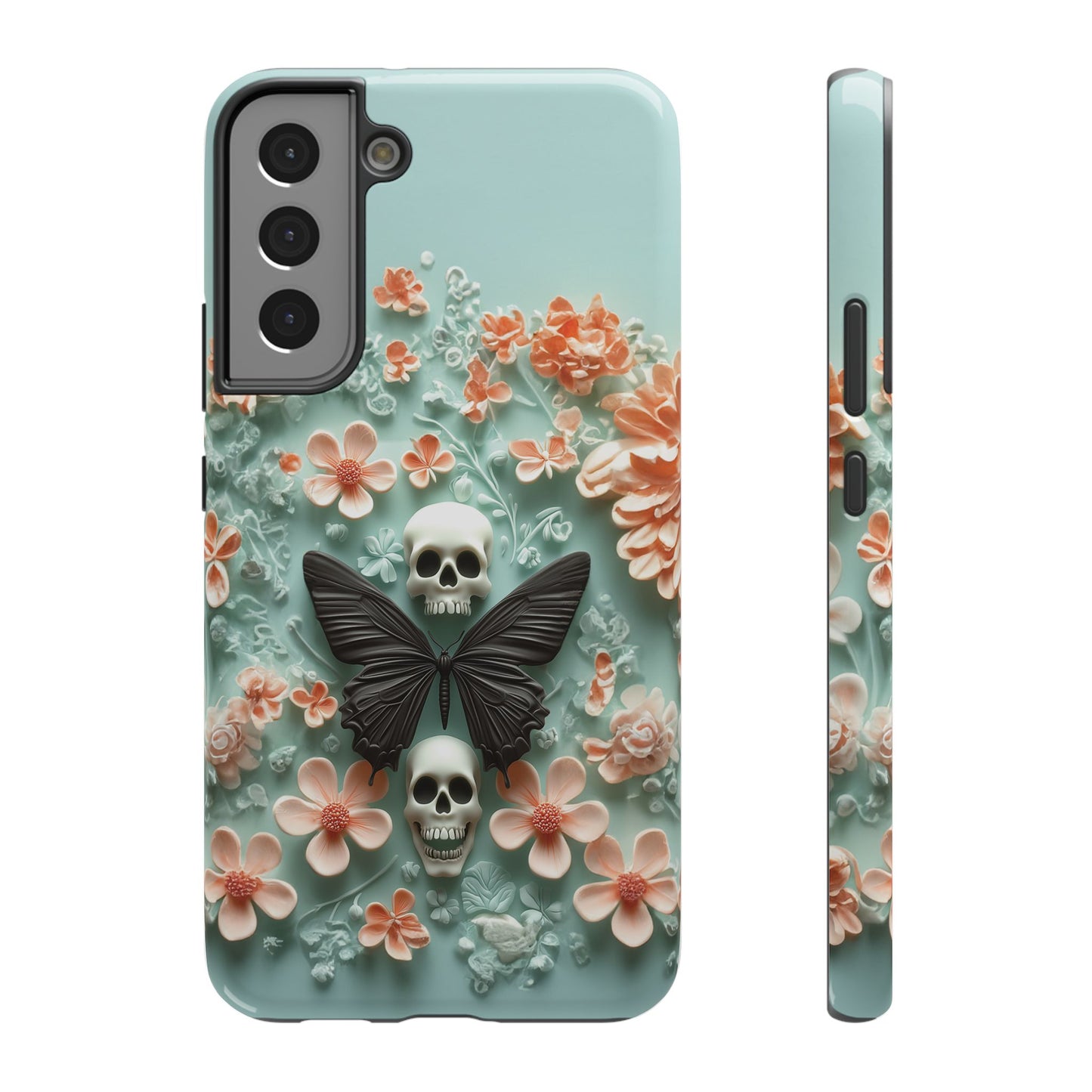 Embroidery look cute Black Butterflies Skulls | Pastel Goth | Impact Resistant Phone Case