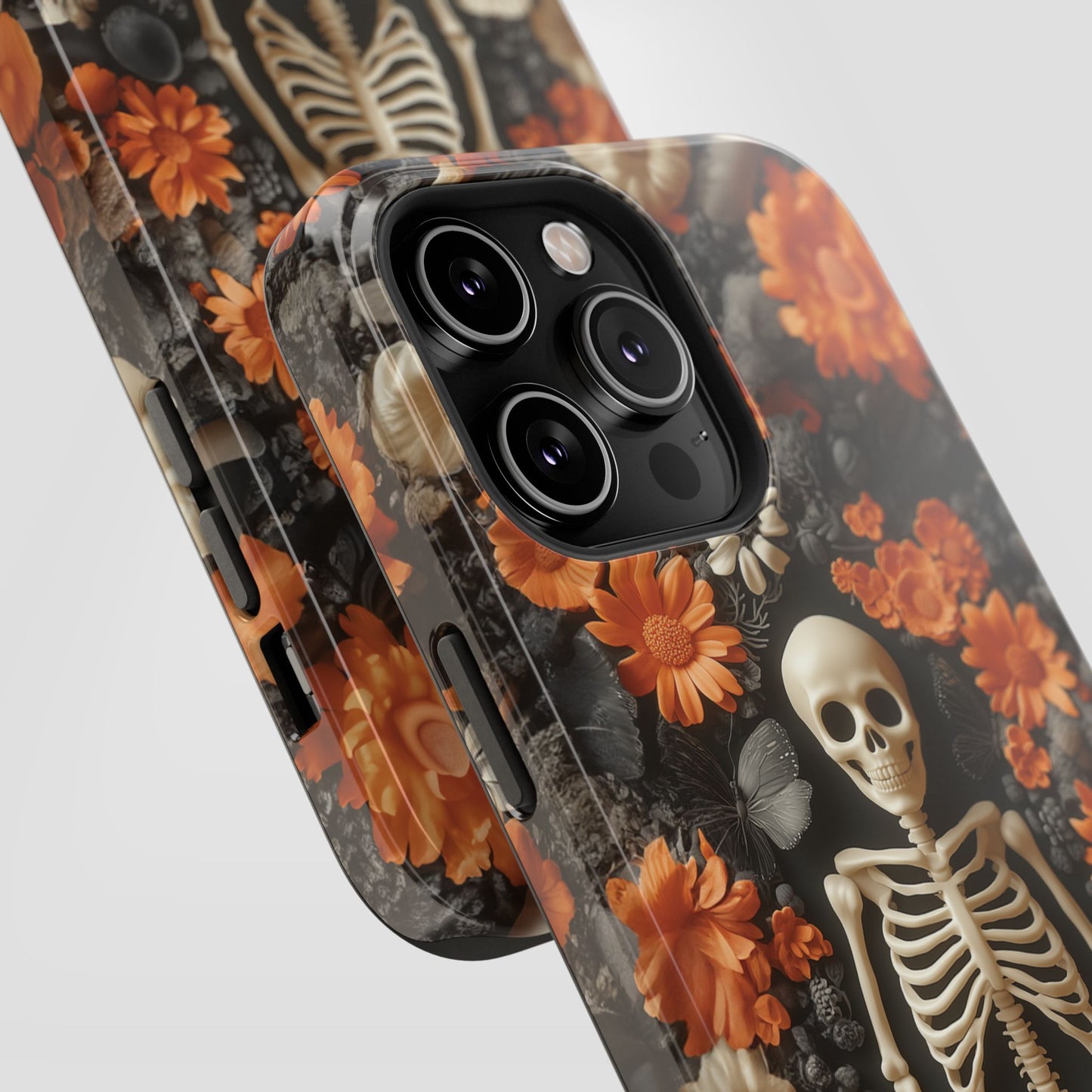 Cute Fall Skeleton and Flowers | Halloween 3D Embroidered Look | Impact Resistant Phone Case