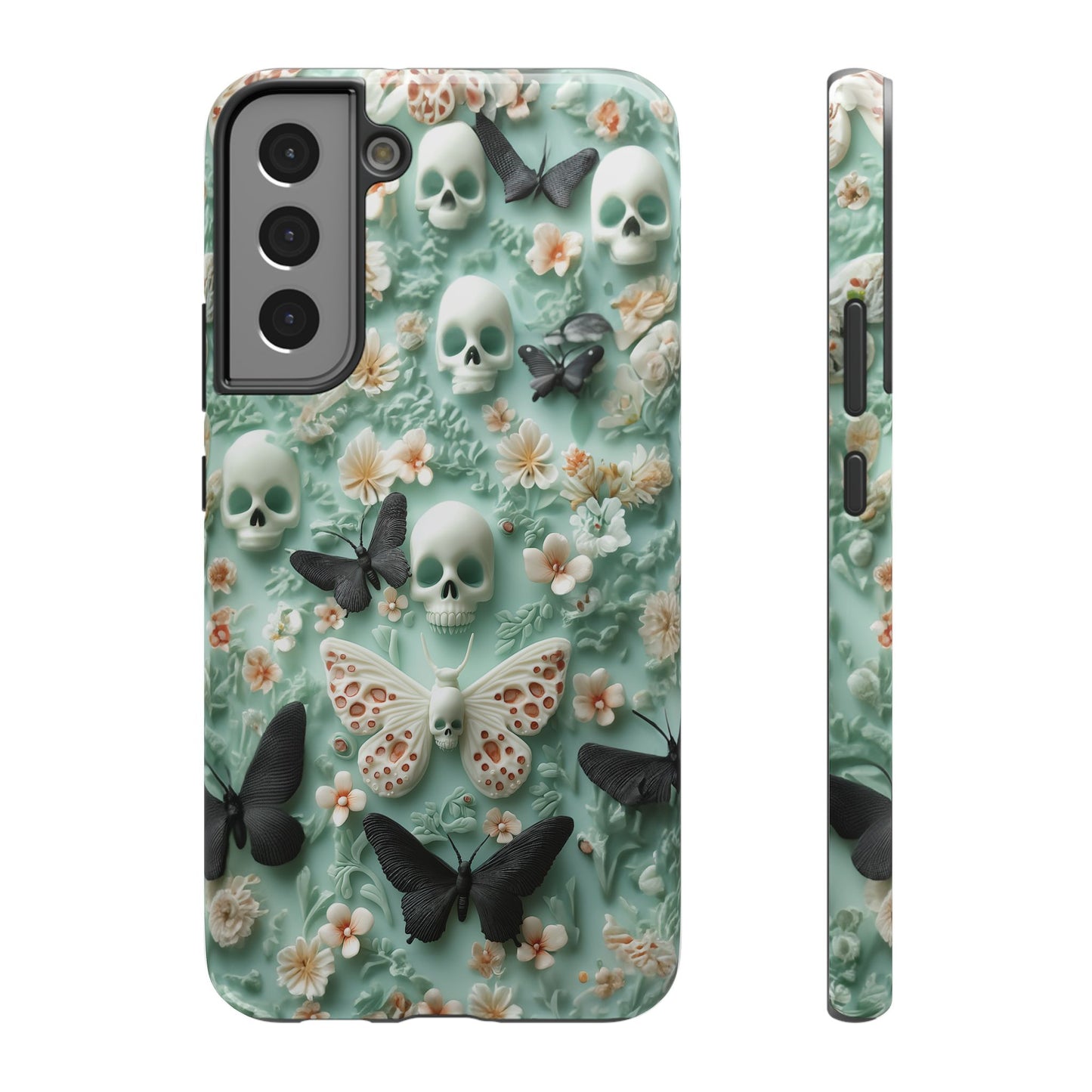 Embroidery look cute Black Butterflies Skulls | Pastel Goth | Impact Resistant Phone Case