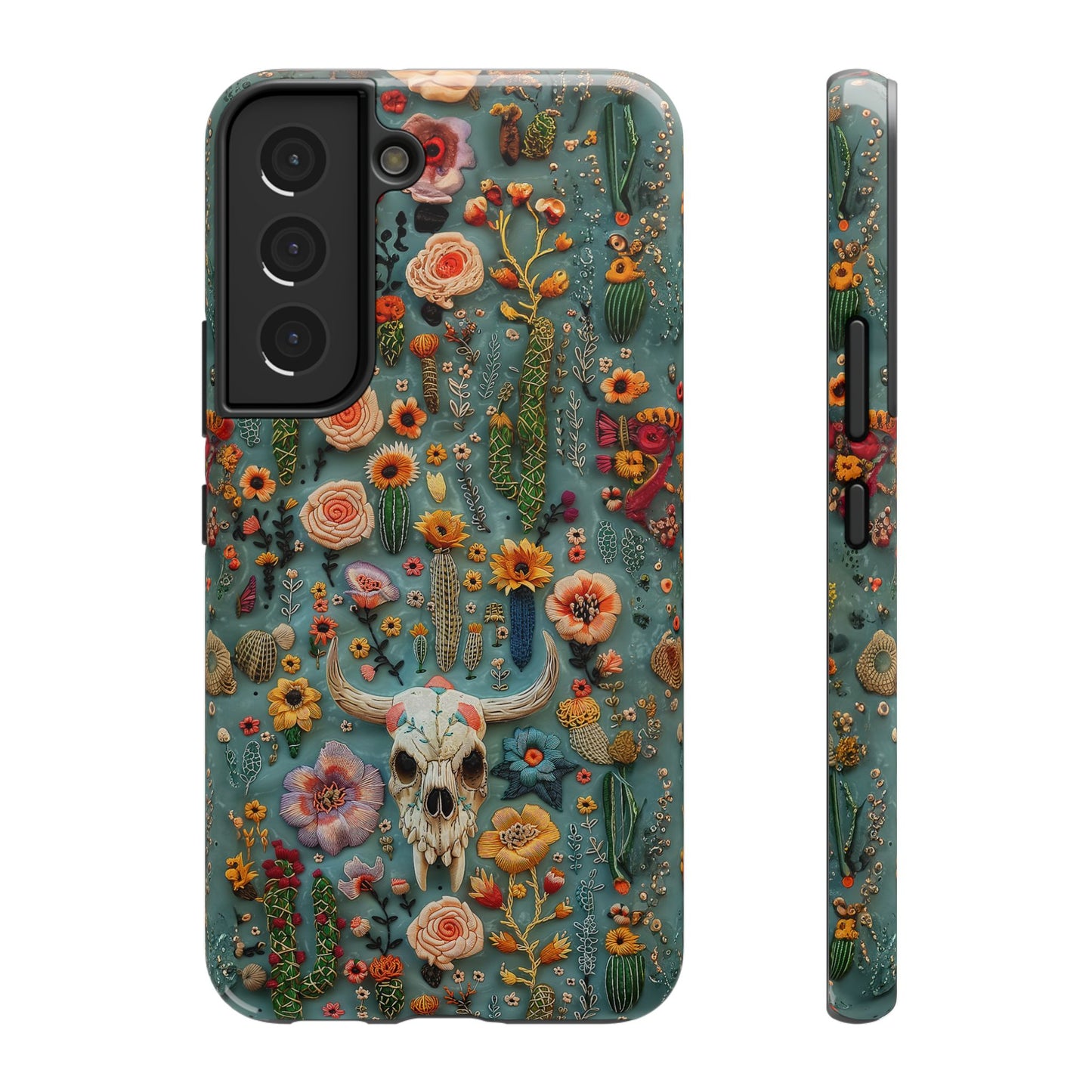 Embroidery look Cute Skulls and Cactus | Vintage Western | Impact Resistant Phone Case