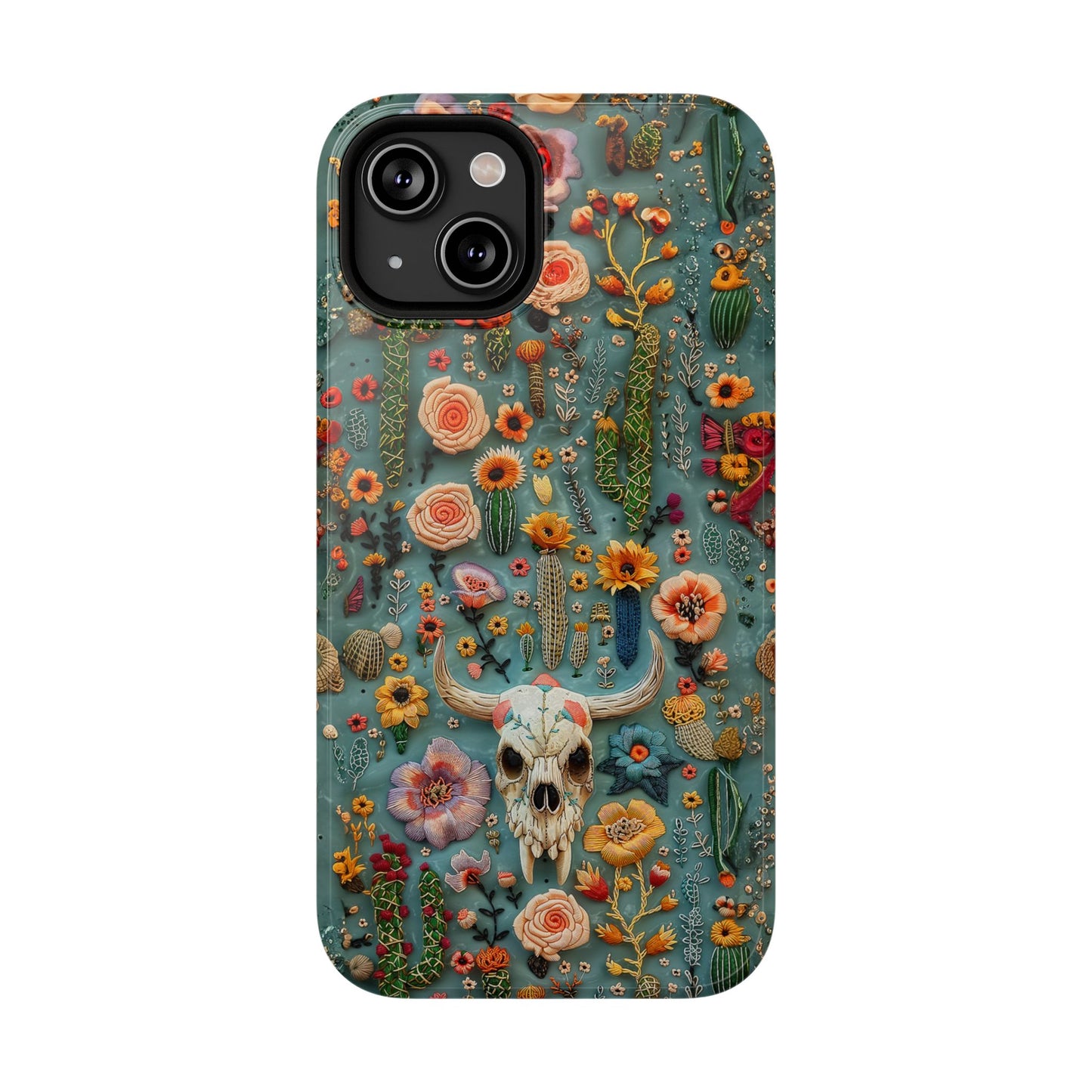 Embroidery look Cute Skulls and Cactus | Vintage Western | Impact Resistant Phone Case