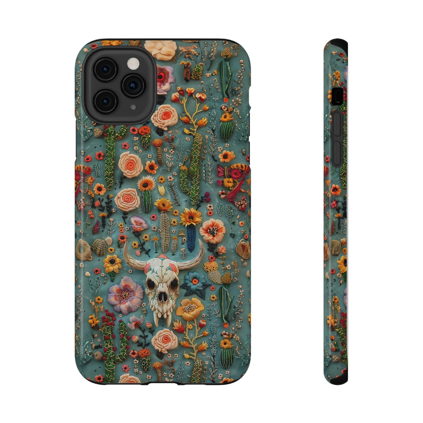 Embroidery look Cute Skulls and Cactus | Vintage Western | Impact Resistant Phone Case