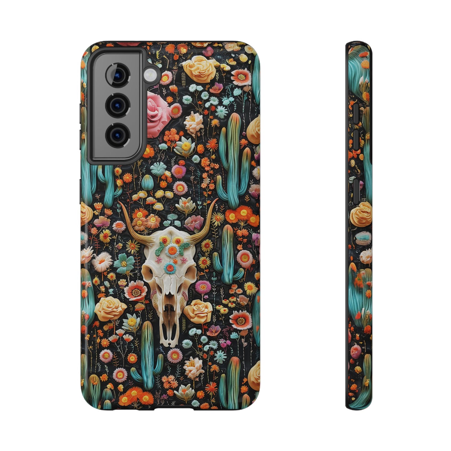 Embroidery look Cute Skulls and Cactus | Vintage Western | Impact Resistant Phone Case