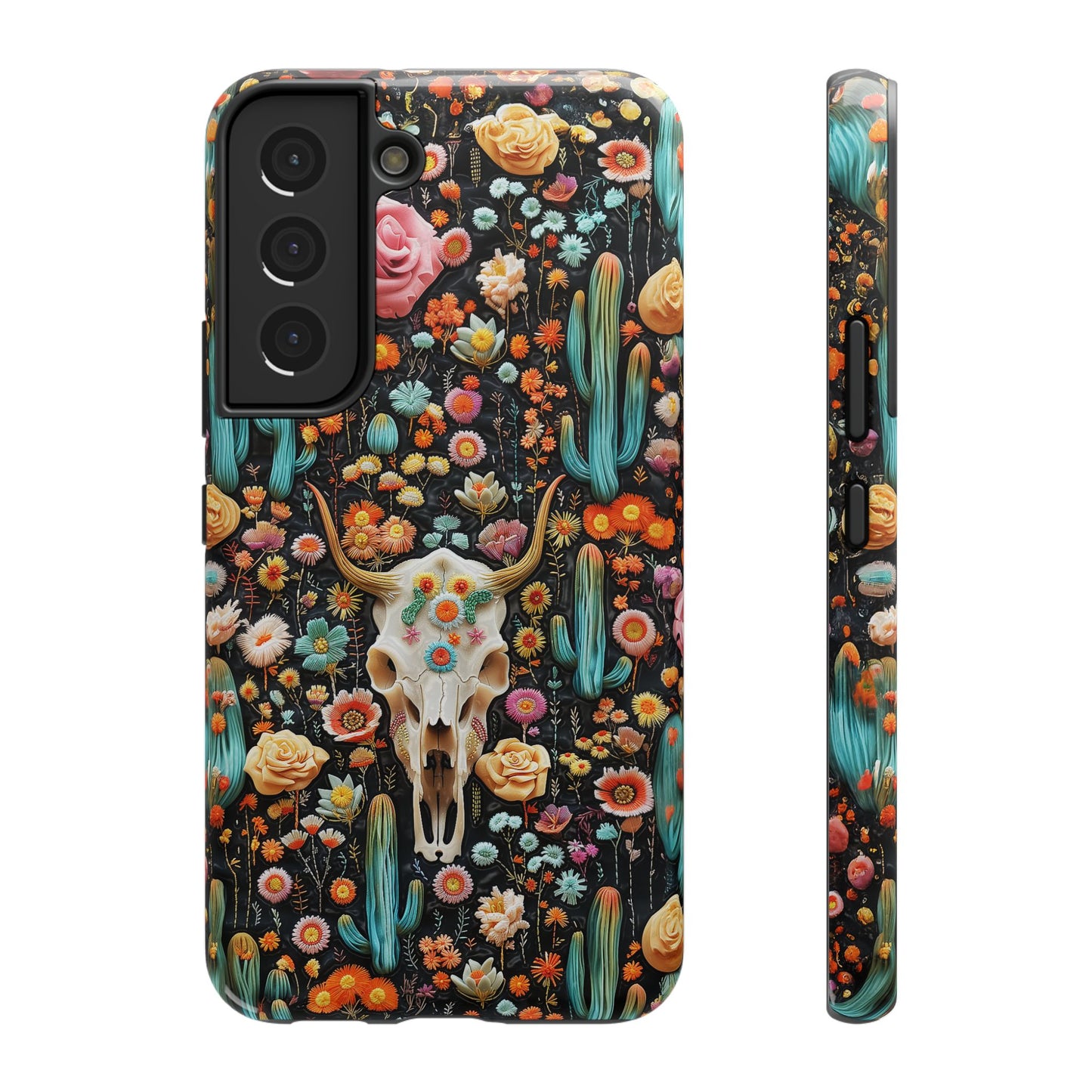 Embroidery look Cute Skulls and Cactus | Vintage Western | Impact Resistant Phone Case