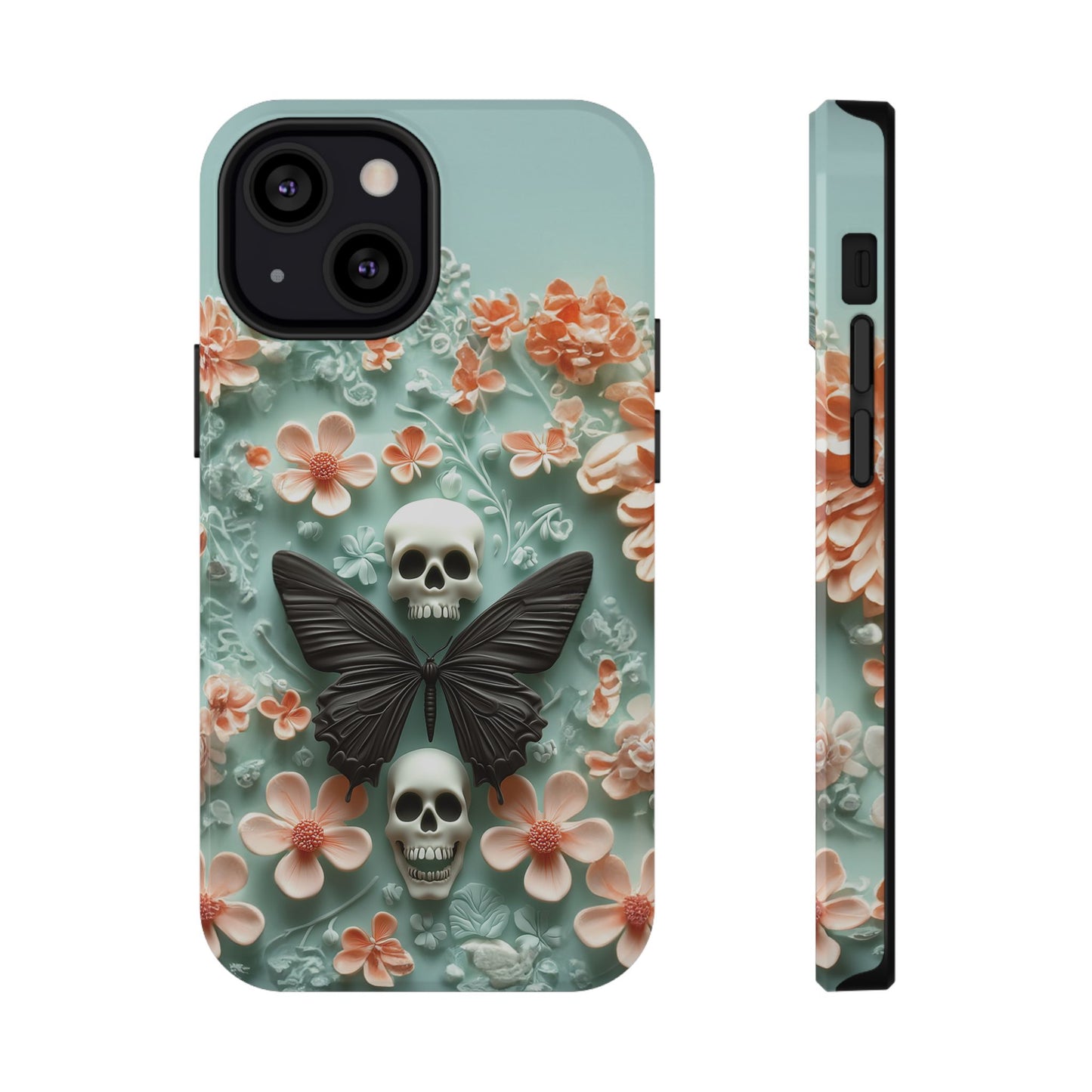 Embroidery look cute Black Butterflies Skulls | Pastel Goth | Impact Resistant Phone Case