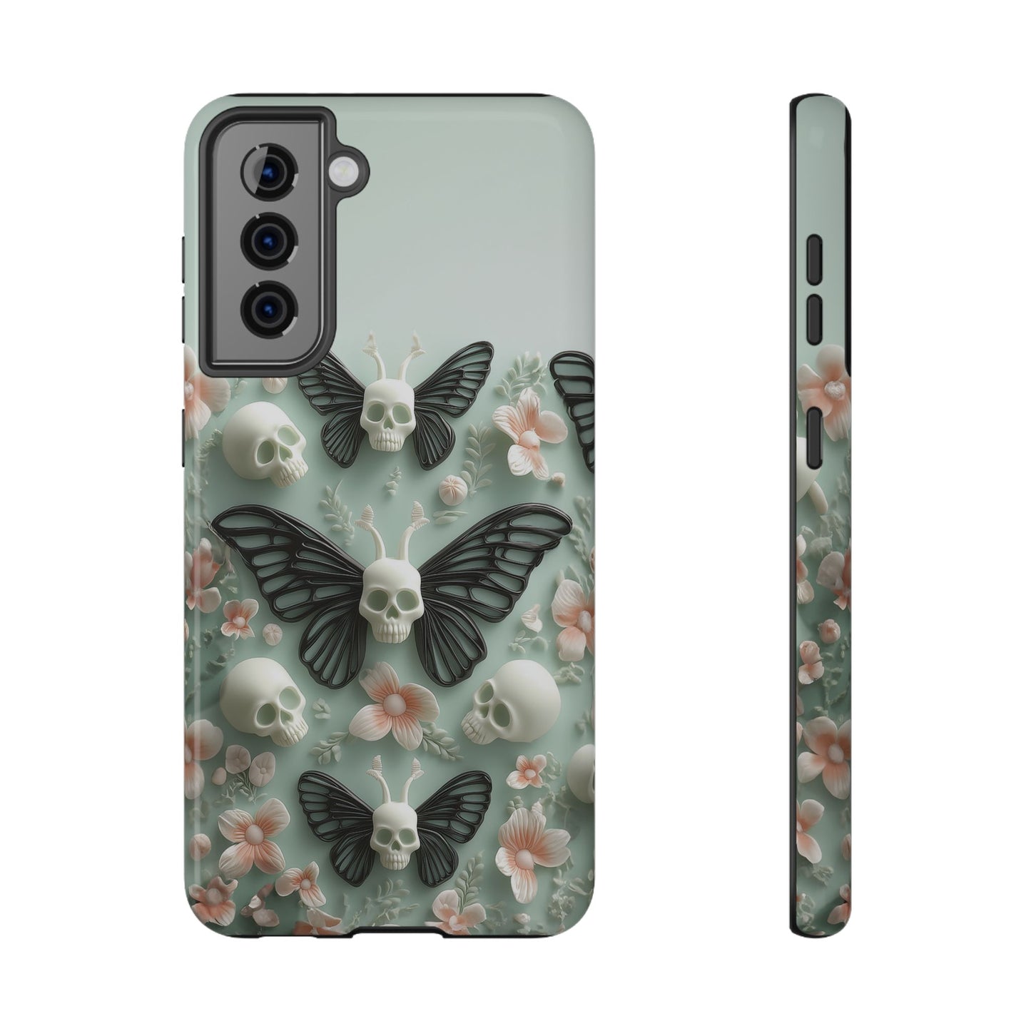 Embroidery look cute Black Butterflies Skulls | Pastel Goth | Impact Resistant Phone Case