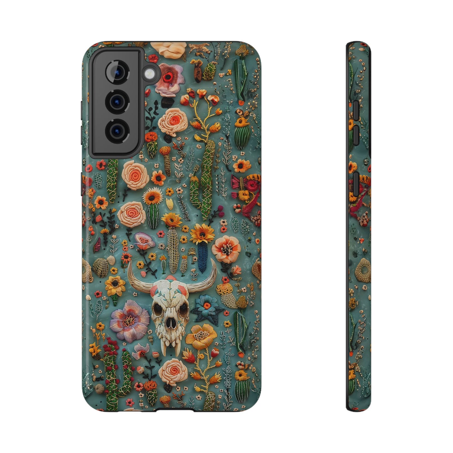 Embroidery look Cute Skulls and Cactus | Vintage Western | Impact Resistant Phone Case