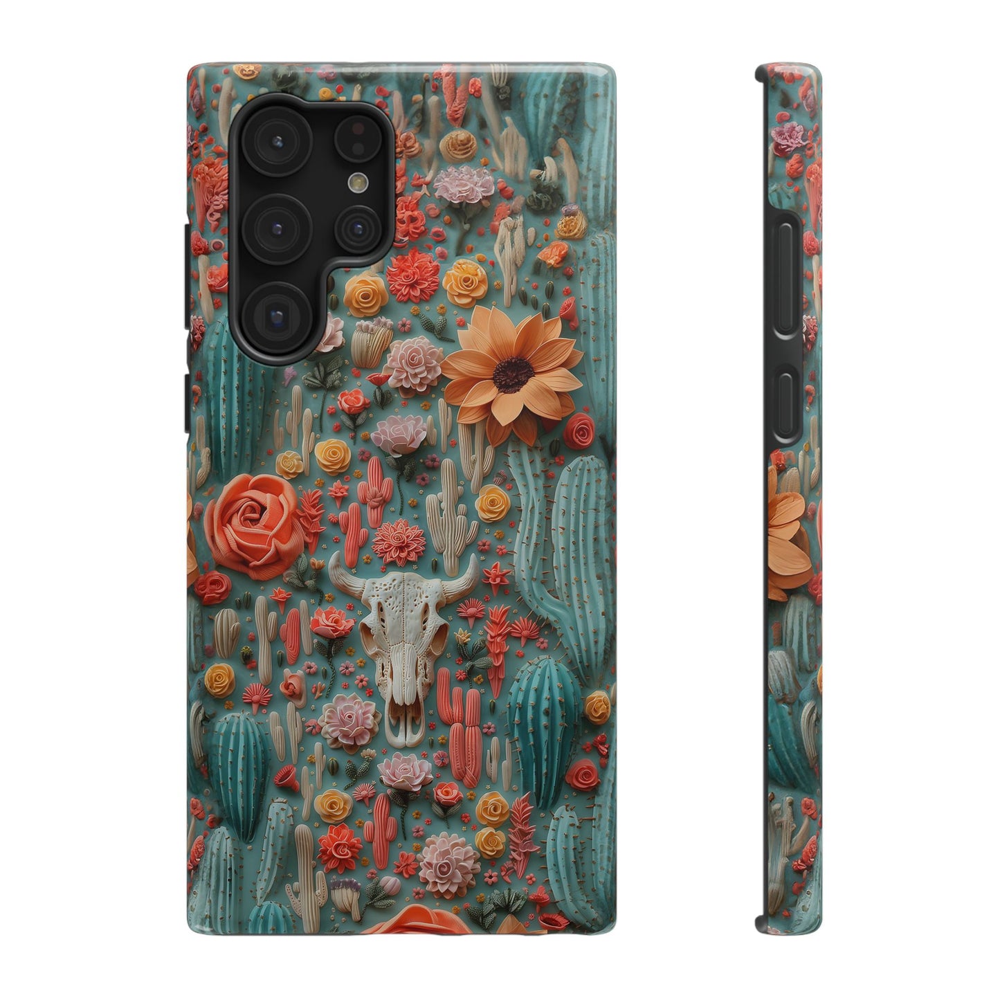 Embroidery look Cute Pink Cow Skull and Cactus| Vintage Western |  Impact Resistant Phone Case