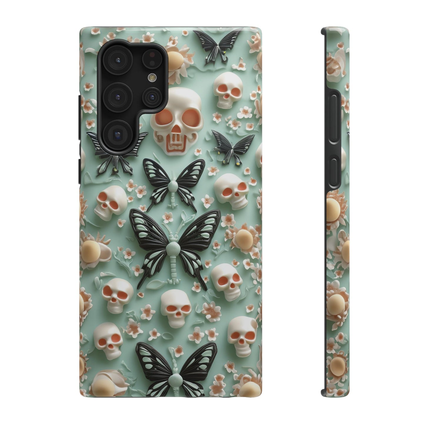 Embroidery look cute Black Butterflies Skulls | Creepy Coquette | Impact Resistant Phone Case