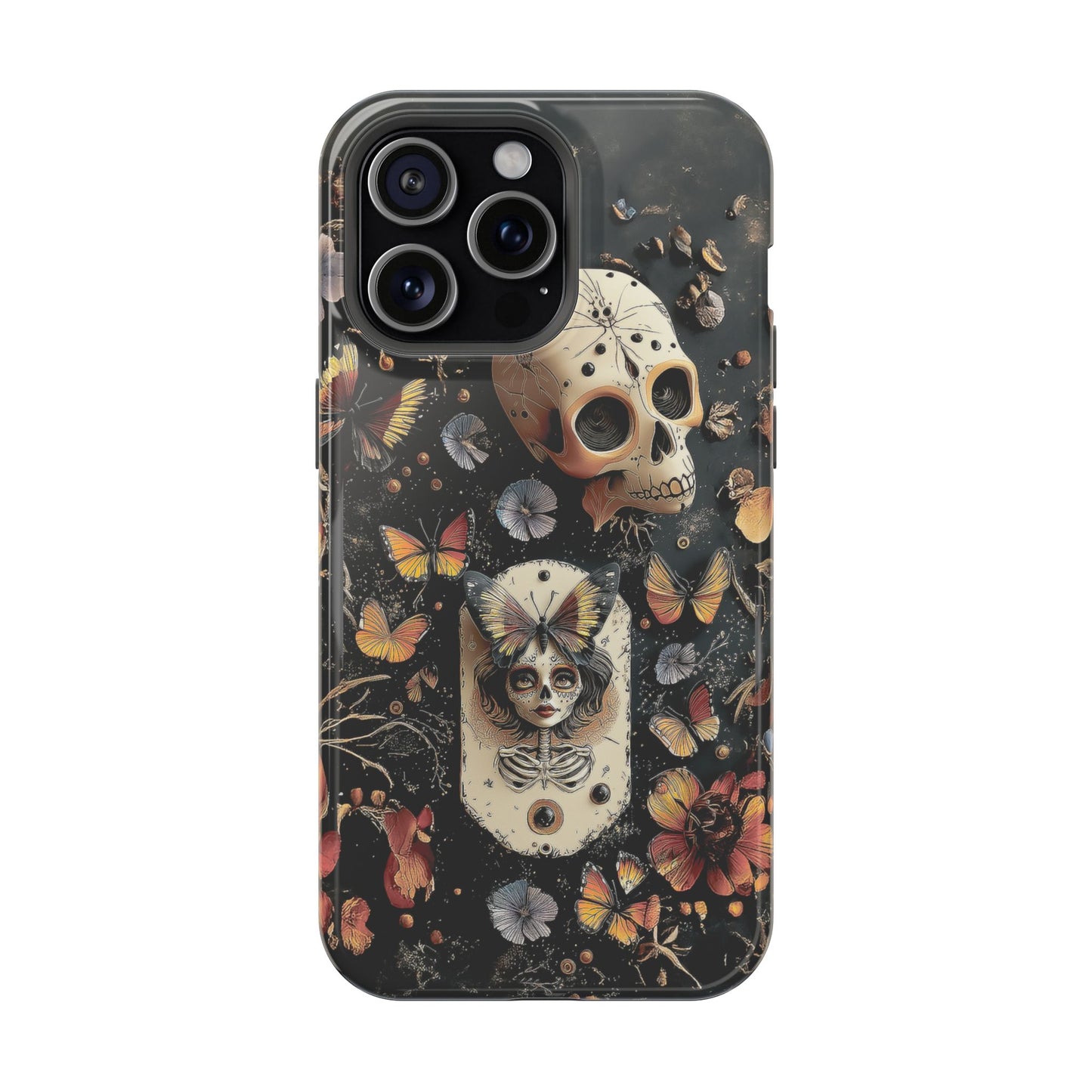 Embroidery look Creepy Doll and Butterflies | Impact Resistant Phone Case