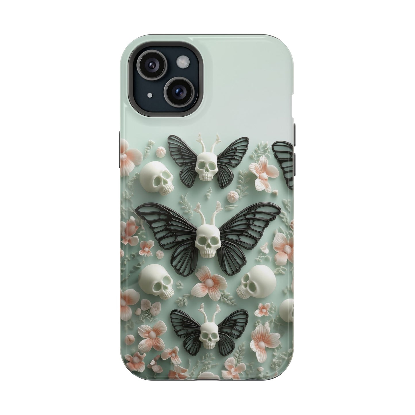 Embroidery look cute Black Butterflies Skulls | Pastel Goth | Impact Resistant Phone Case