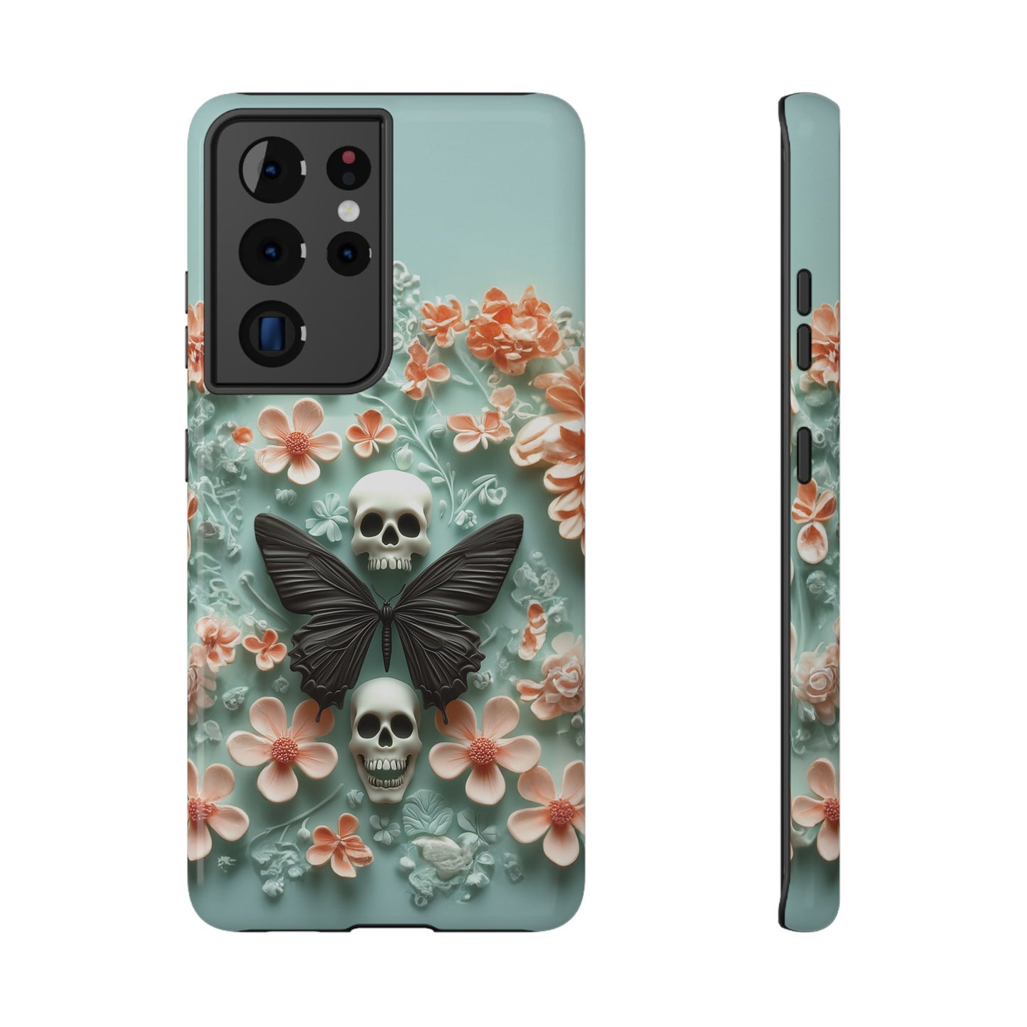 Embroidery look cute Black Butterflies Skulls | Pastel Goth | Impact Resistant Phone Case