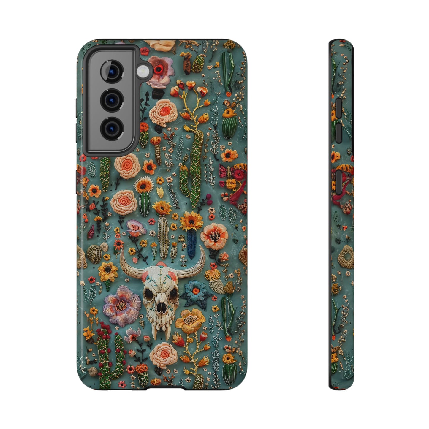 Embroidery look Cute Skulls and Cactus | Vintage Western | Impact Resistant Phone Case