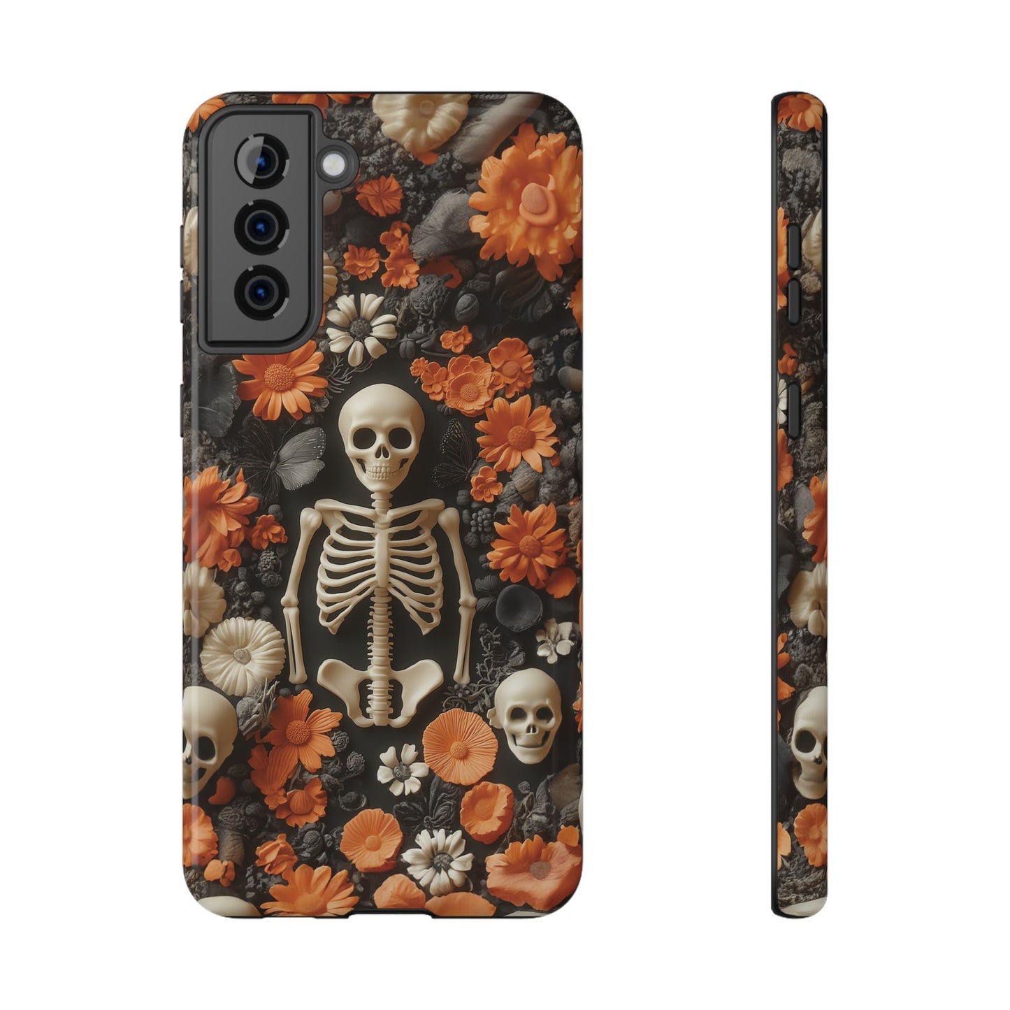 Cute Fall Skeleton and Flowers | Halloween 3D Embroidered Look | Impact Resistant Phone Case