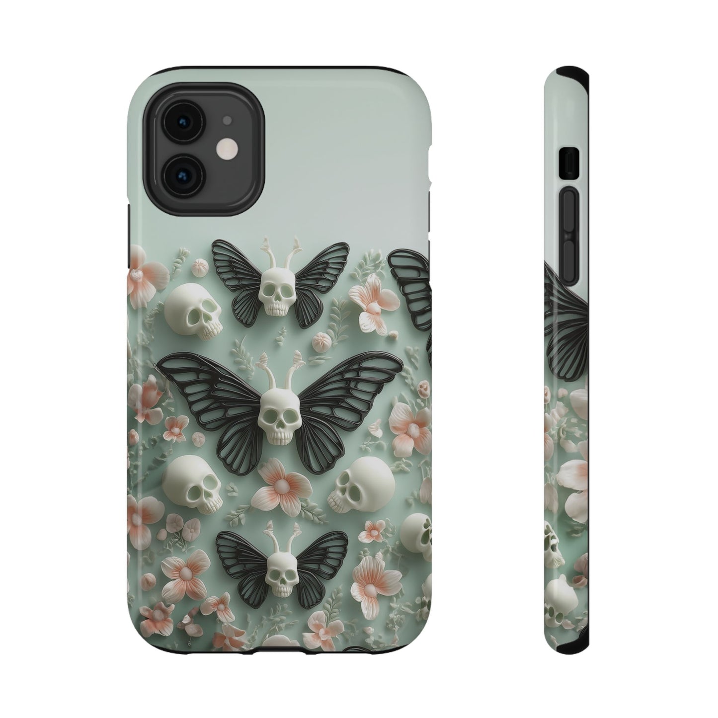 Embroidery look cute Black Butterflies Skulls | Pastel Goth | Impact Resistant Phone Case