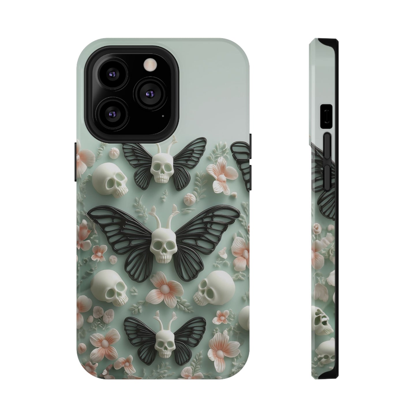 Embroidery look cute Black Butterflies Skulls | Pastel Goth | Impact Resistant Phone Case