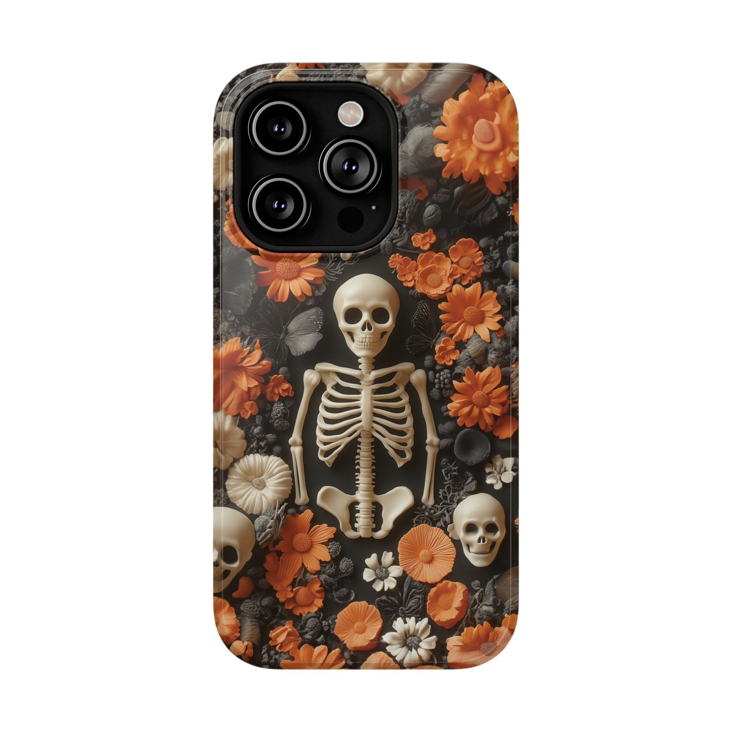 Cute Fall Skeleton and Flowers | Halloween 3D Embroidered Look | Impact Resistant Phone Case