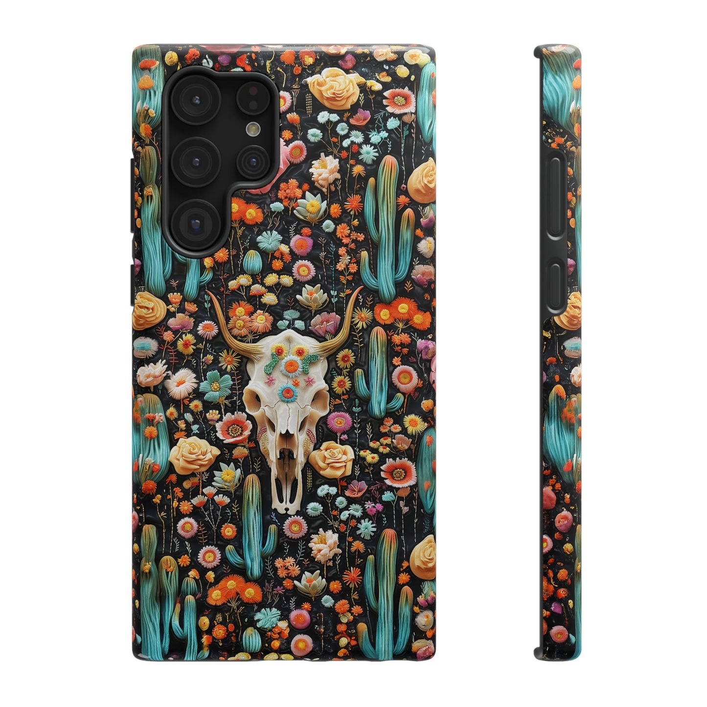 Embroidery look Cute Skulls and Cactus | Vintage Western | Impact Resistant Phone Case