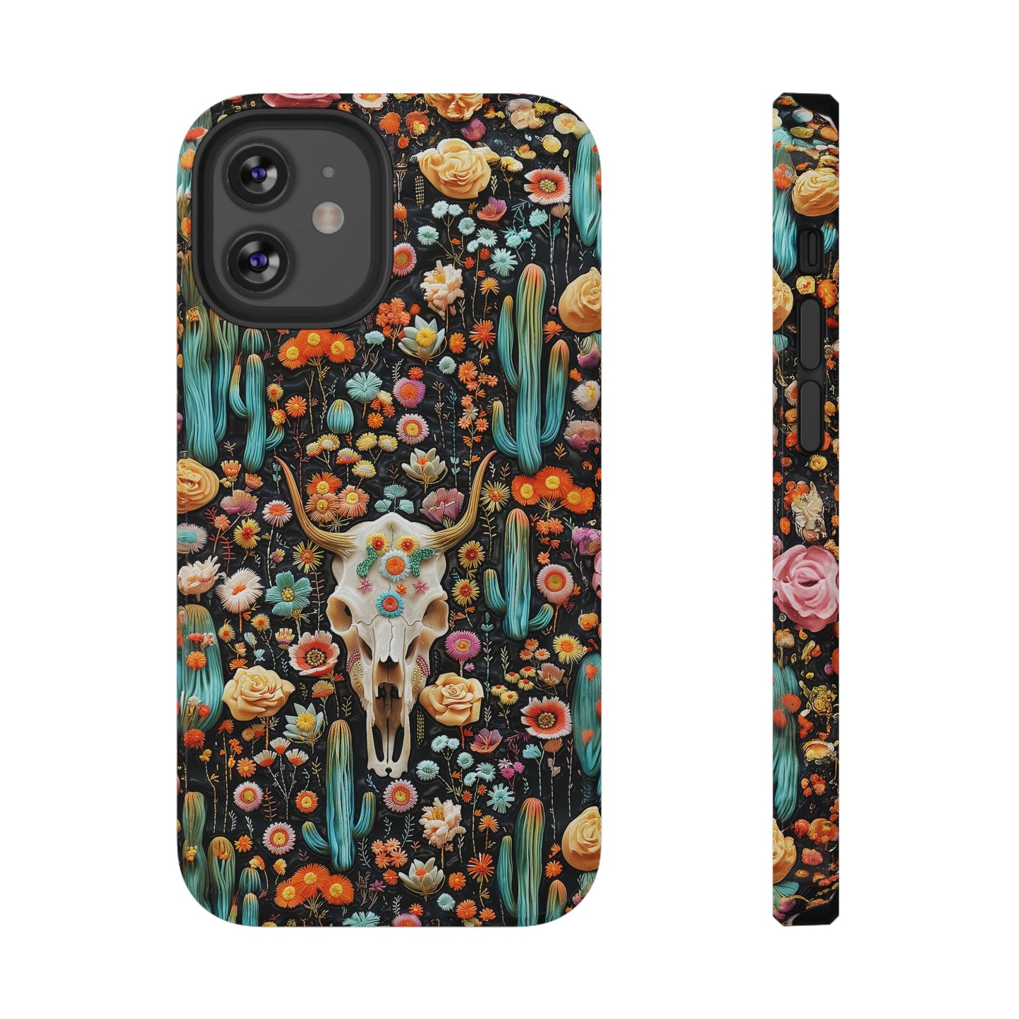 Embroidery look Cute Skulls and Cactus | Vintage Western | Impact Resistant Phone Case