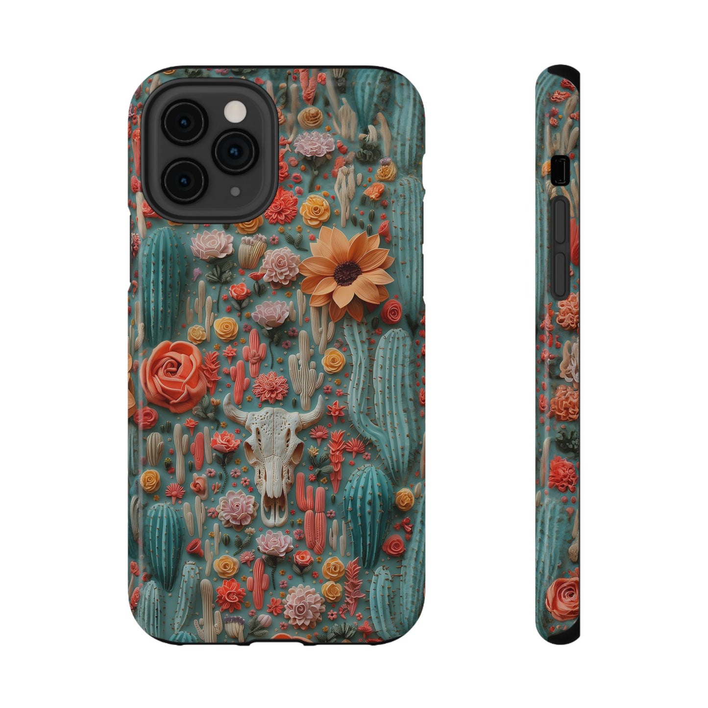 Embroidery look Cute Pink Cow Skull and Cactus| Vintage Western |  Impact Resistant Phone Case