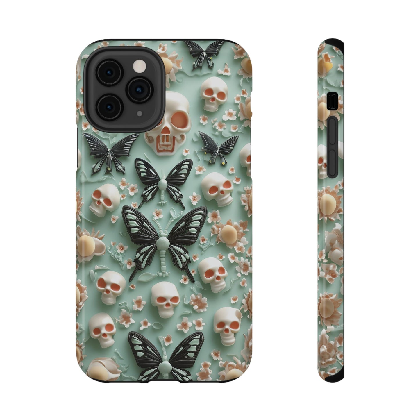 Embroidery look cute Black Butterflies Skulls | Creepy Coquette | Impact Resistant Phone Case