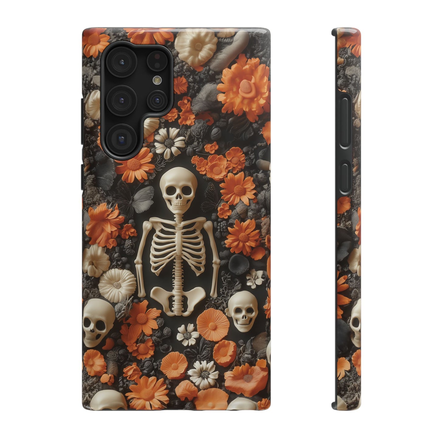 Cute Fall Skeleton and Flowers | Halloween 3D Embroidered Look | Impact Resistant Phone Case