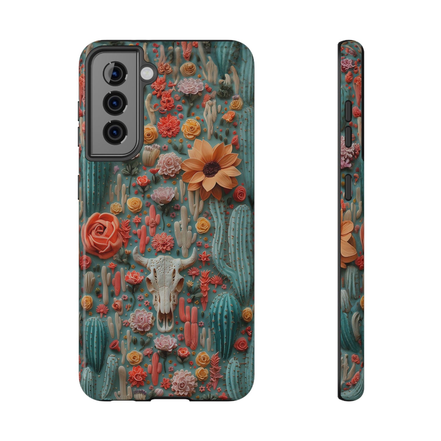 Embroidery look Cute Pink Cow Skull and Cactus| Vintage Western |  Impact Resistant Phone Case