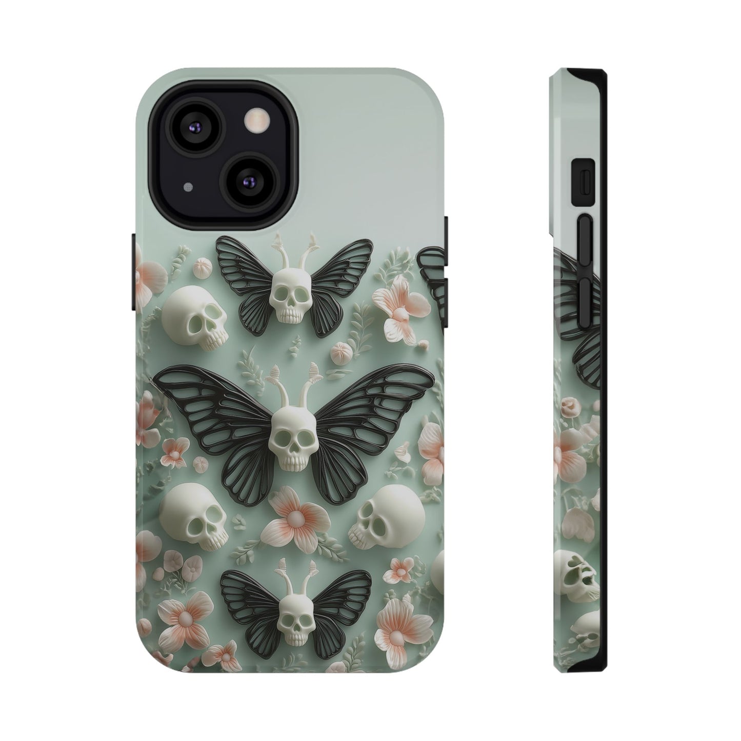 Embroidery look cute Black Butterflies Skulls | Pastel Goth | Impact Resistant Phone Case