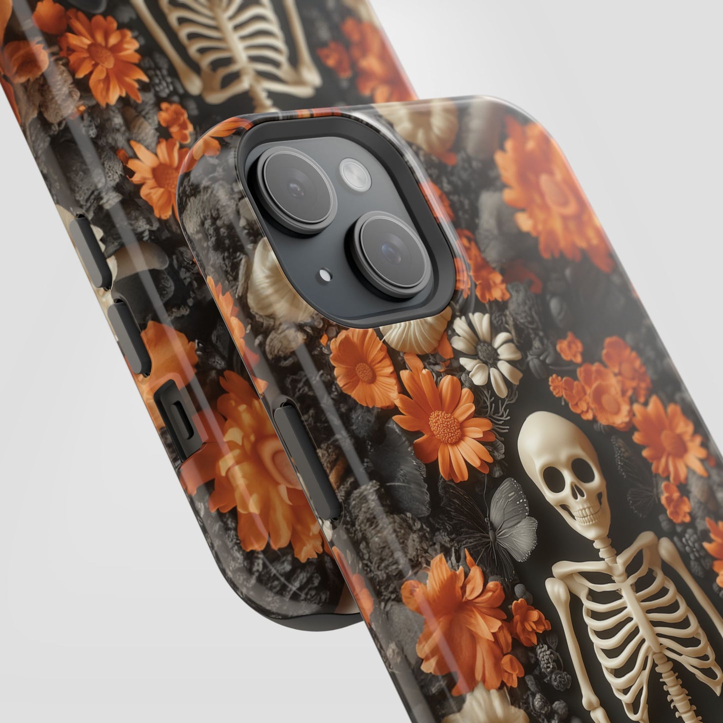 Cute Fall Skeleton and Flowers | Halloween 3D Embroidered Look | Impact Resistant Phone Case