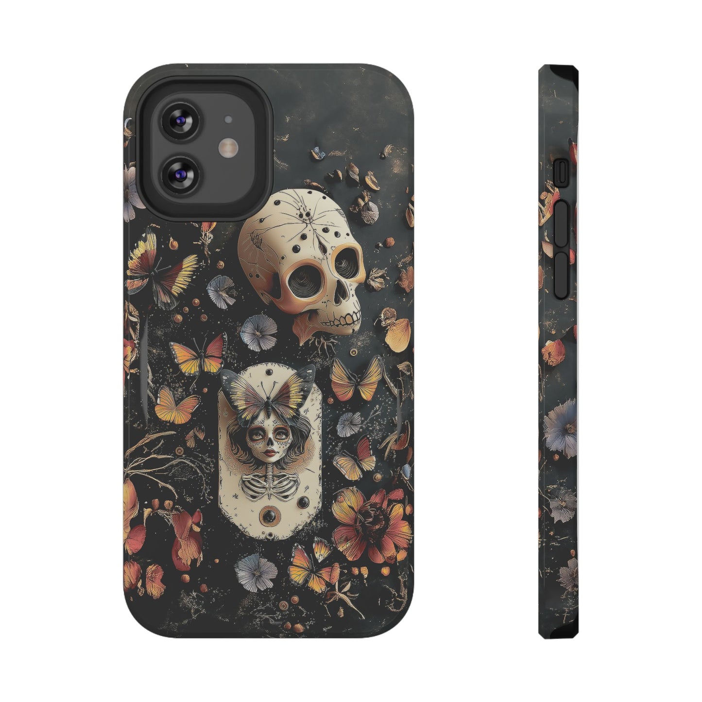 Embroidery look Creepy Doll and Butterflies | Impact Resistant Phone Case