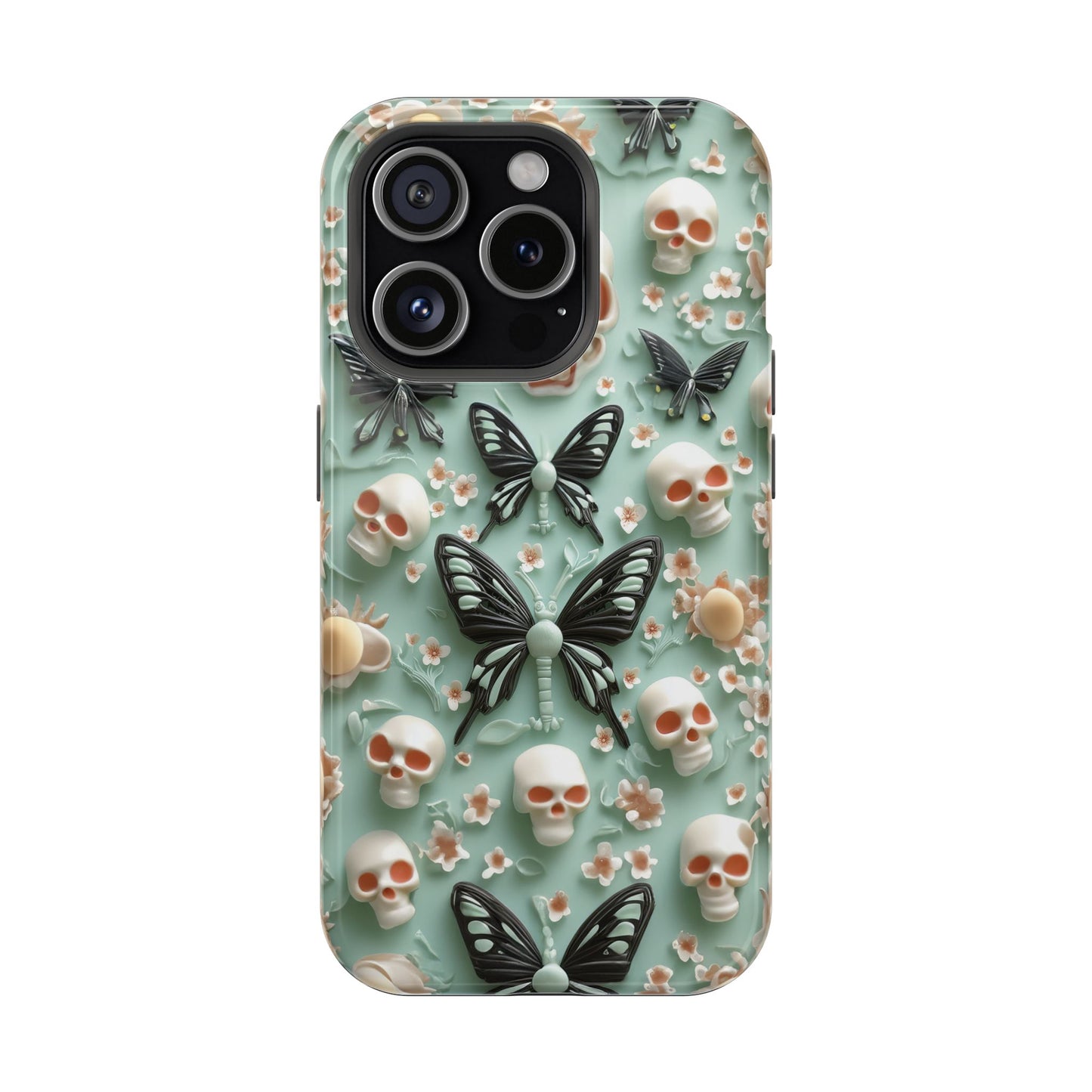 Embroidery look cute Black Butterflies Skulls | Creepy Coquette | Impact Resistant Phone Case