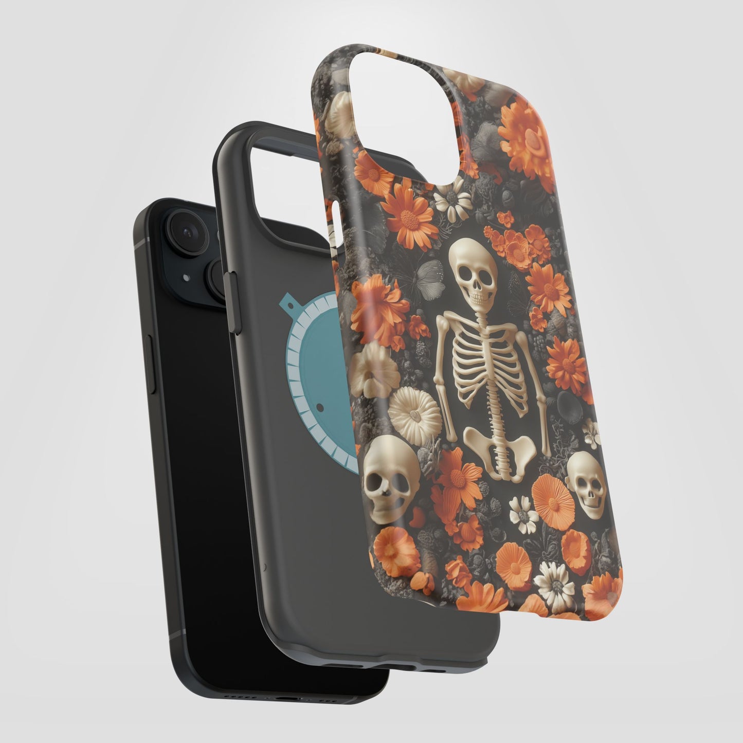 Cute Fall Skeleton and Flowers | Halloween 3D Embroidered Look | Impact Resistant Phone Case