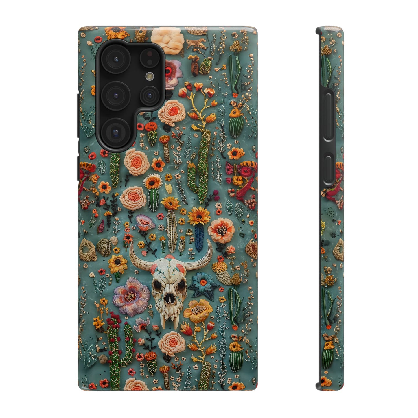 Embroidery look Cute Skulls and Cactus | Vintage Western | Impact Resistant Phone Case