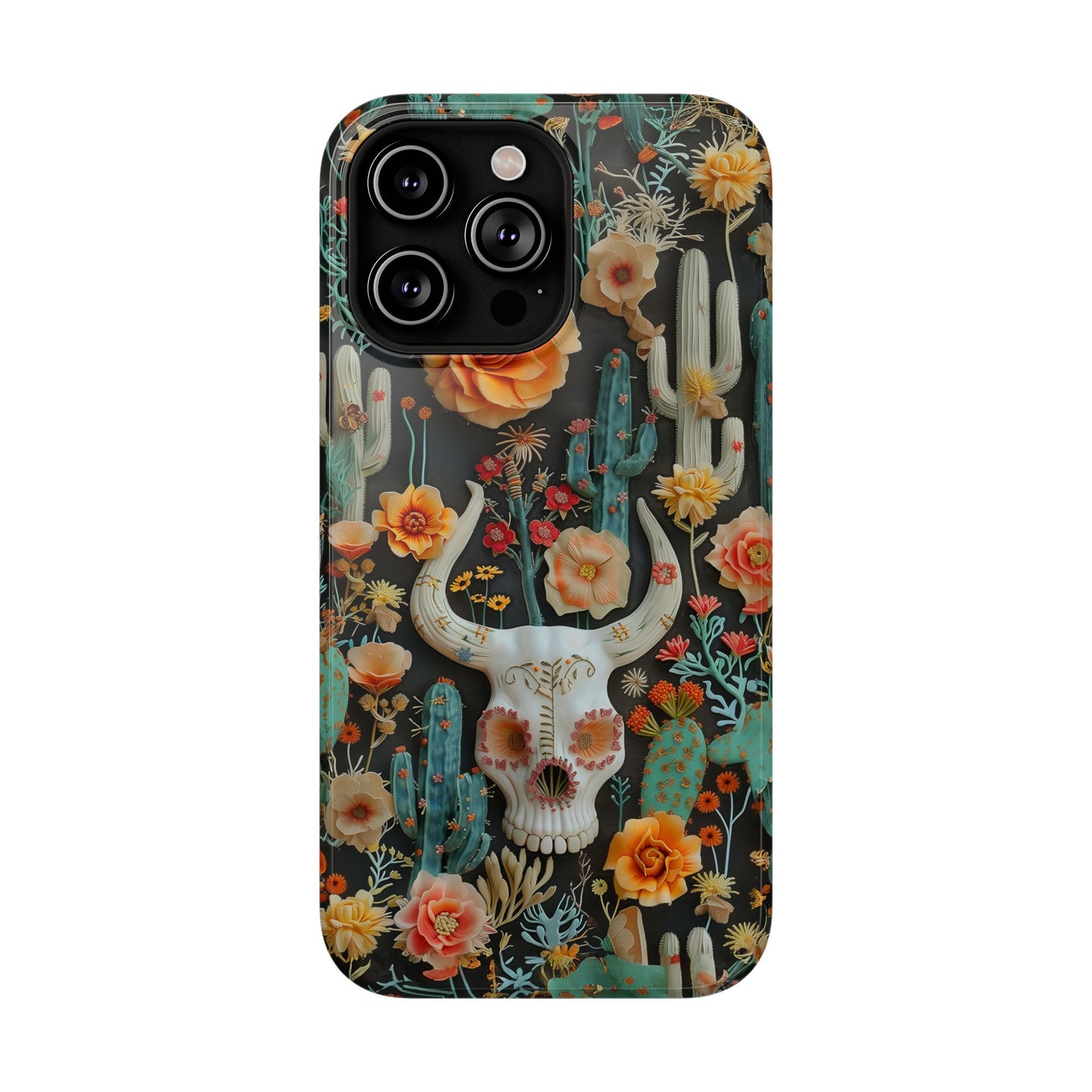 Embroidery look Cute Skulls and Cactus | Vintage Western | Impact Resistant Phone Case