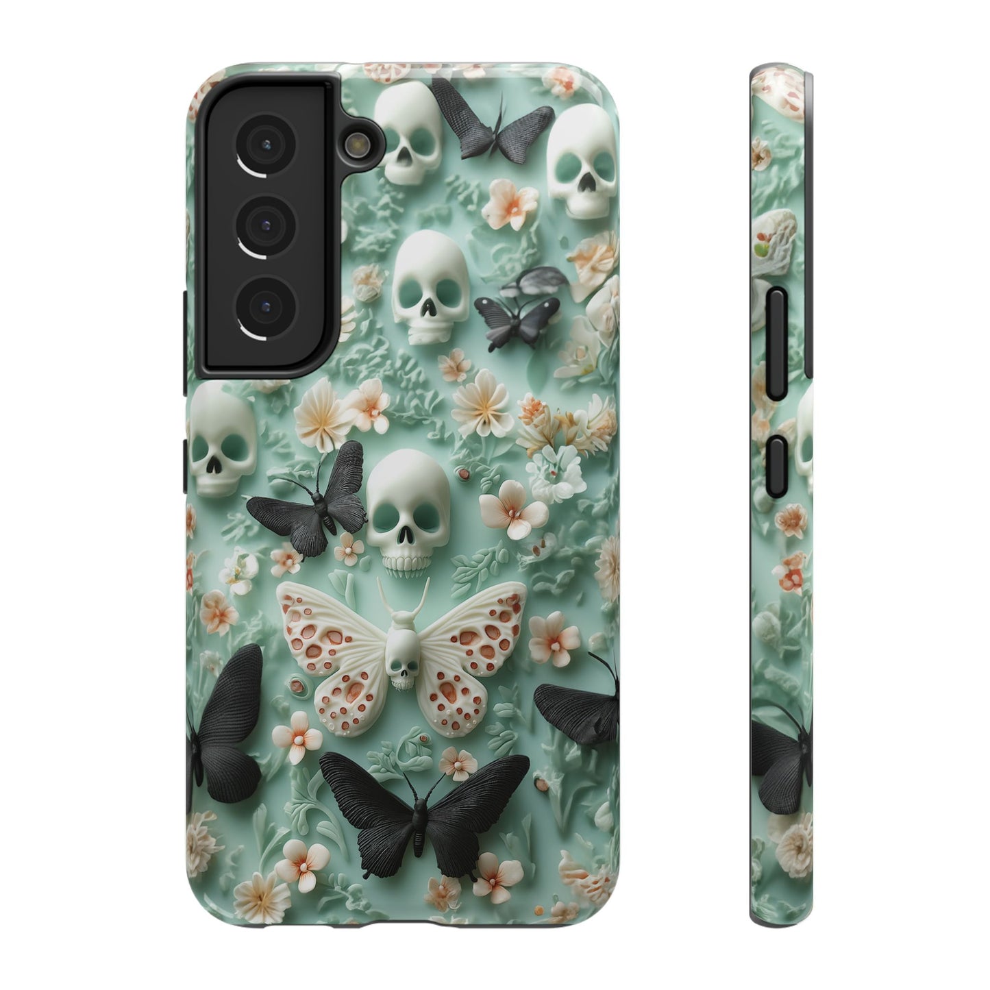 Embroidery look cute Black Butterflies Skulls | Pastel Goth | Impact Resistant Phone Case