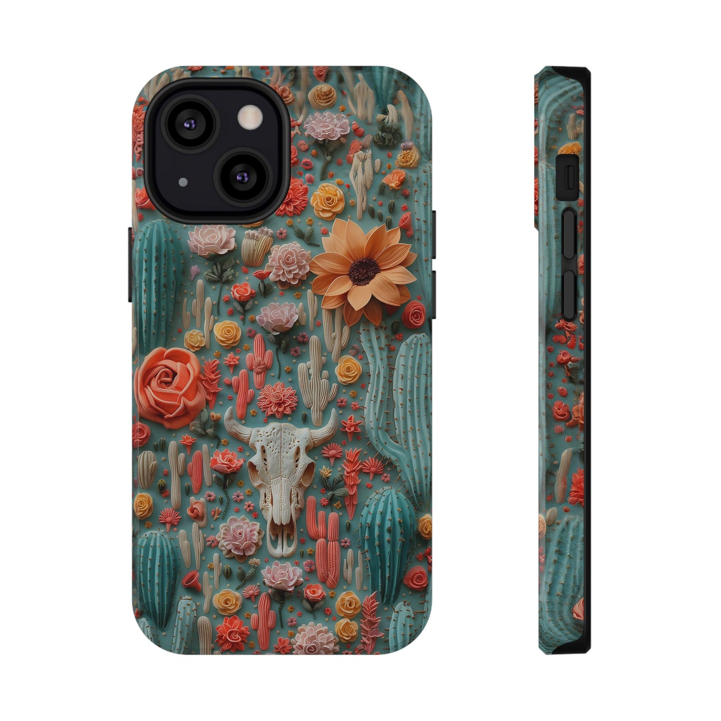 Embroidery look Cute Pink Cow Skull and Cactus| Vintage Western |  Impact Resistant Phone Case