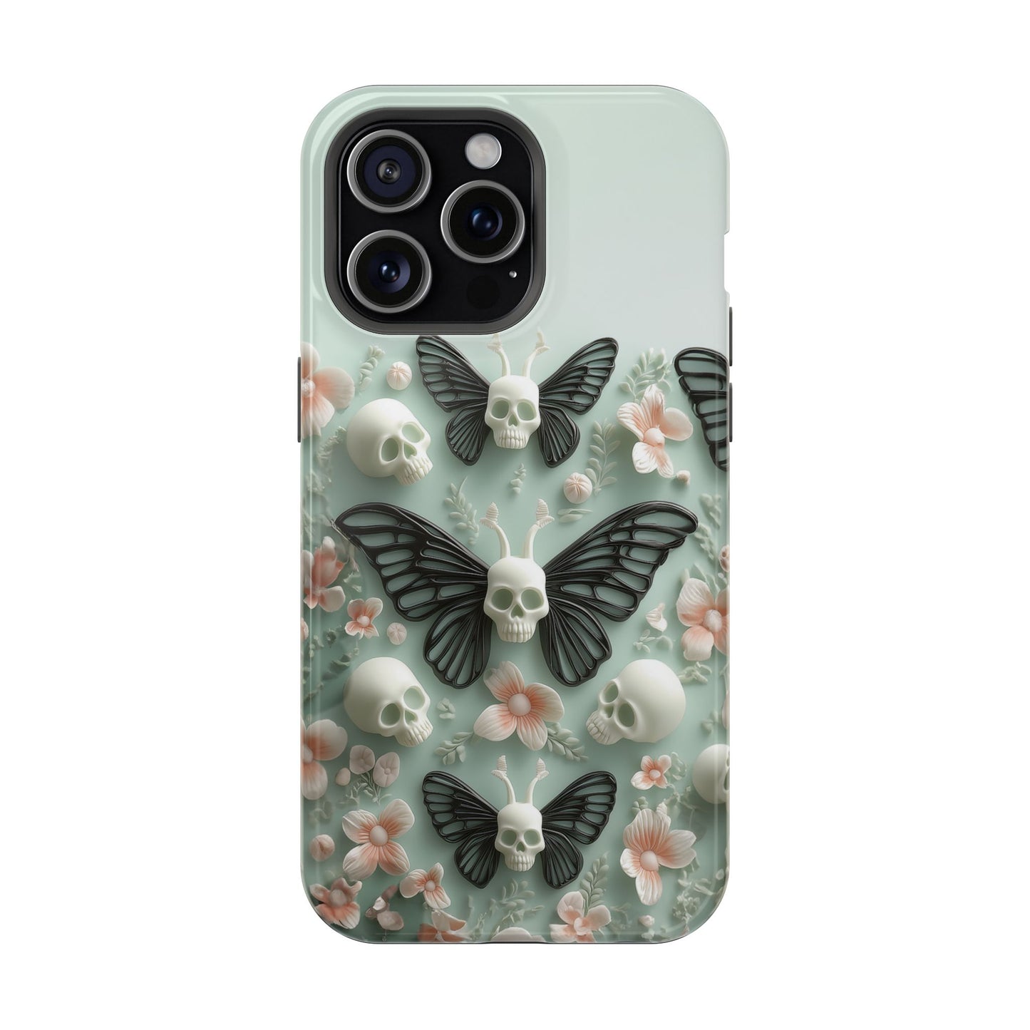 Embroidery look cute Black Butterflies Skulls | Pastel Goth | Impact Resistant Phone Case