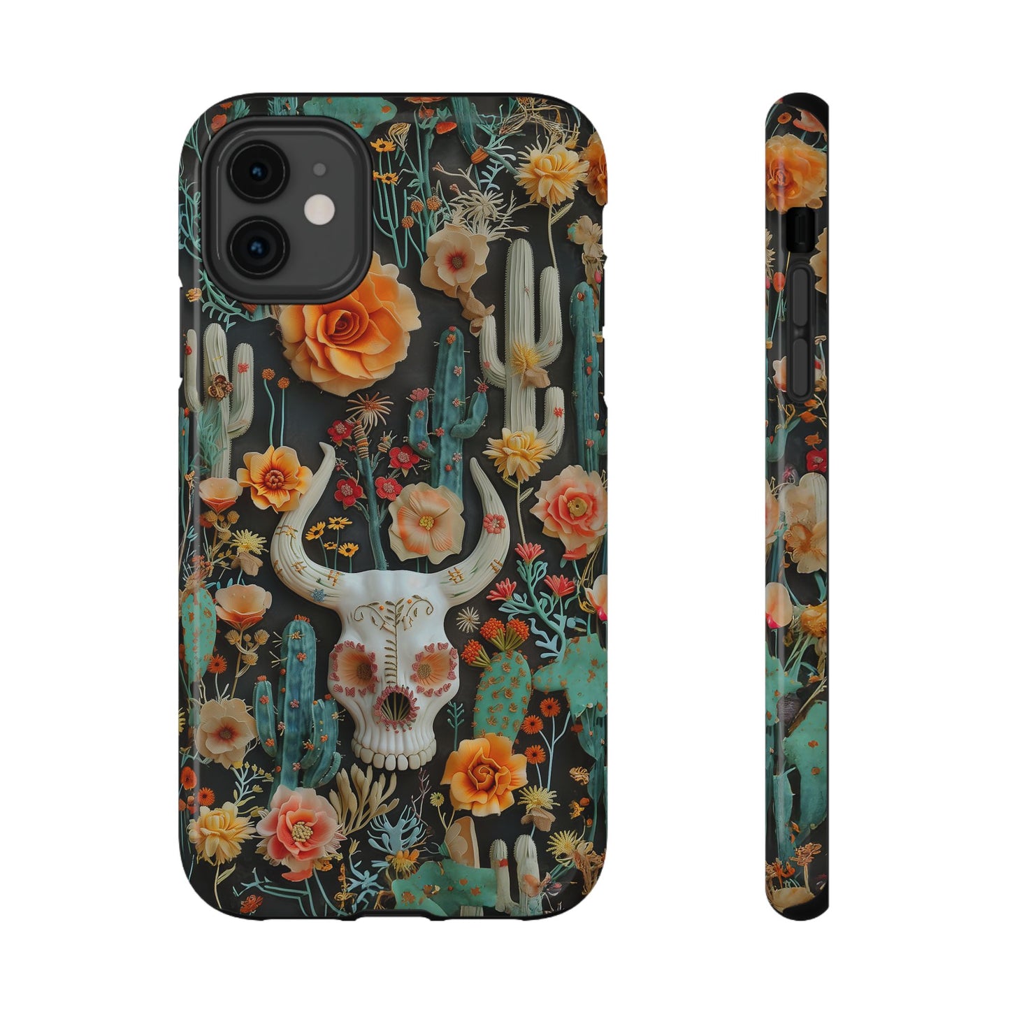 Embroidery look Cute Skulls and Cactus | Vintage Western | Impact Resistant Phone Case