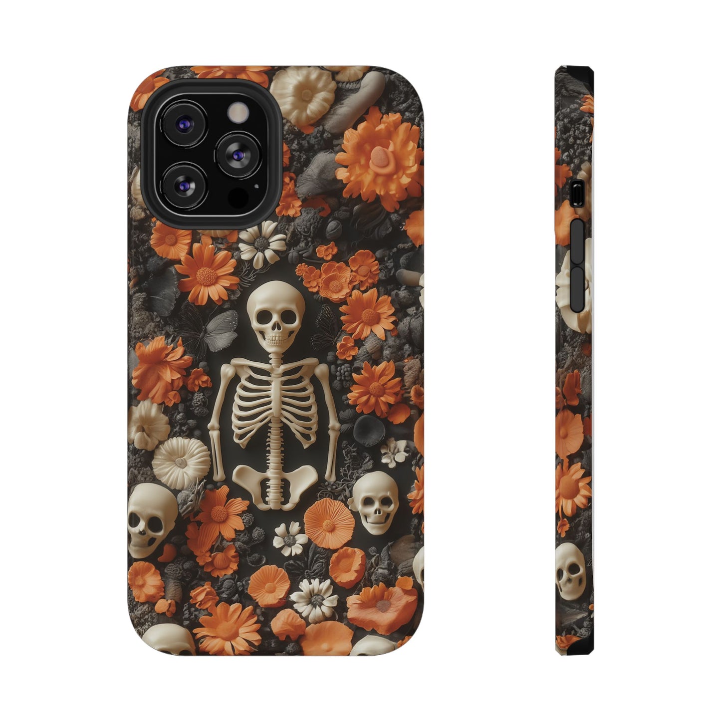 Cute Fall Skeleton and Flowers | Halloween 3D Embroidered Look | Impact Resistant Phone Case