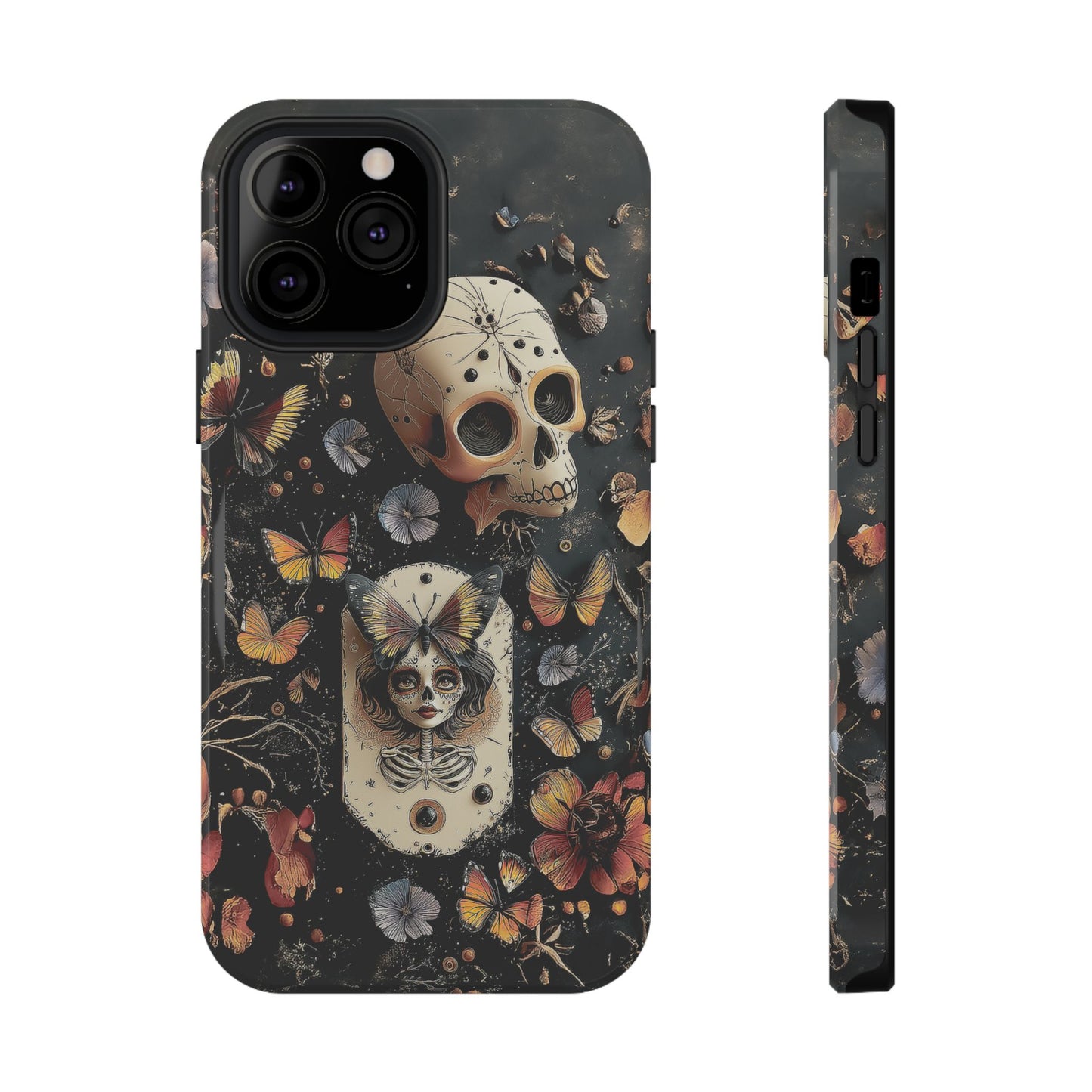 Embroidery look Creepy Doll and Butterflies | Impact Resistant Phone Case